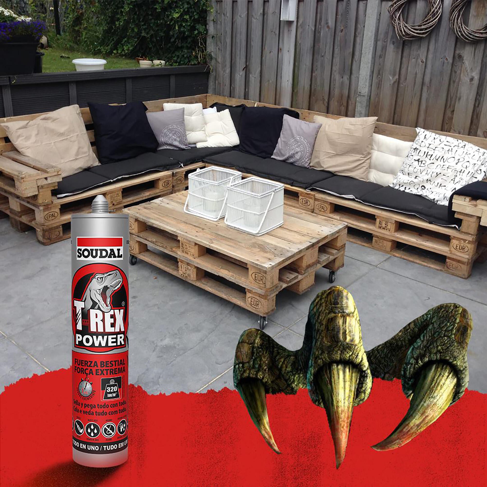 Adhesivo de montaje SOUDAL T-REX POWER 290 ml gris para madera, hormigón, resiste a las torsiones, aplicación con pistola. Para fijar un material a una superficie. - 4