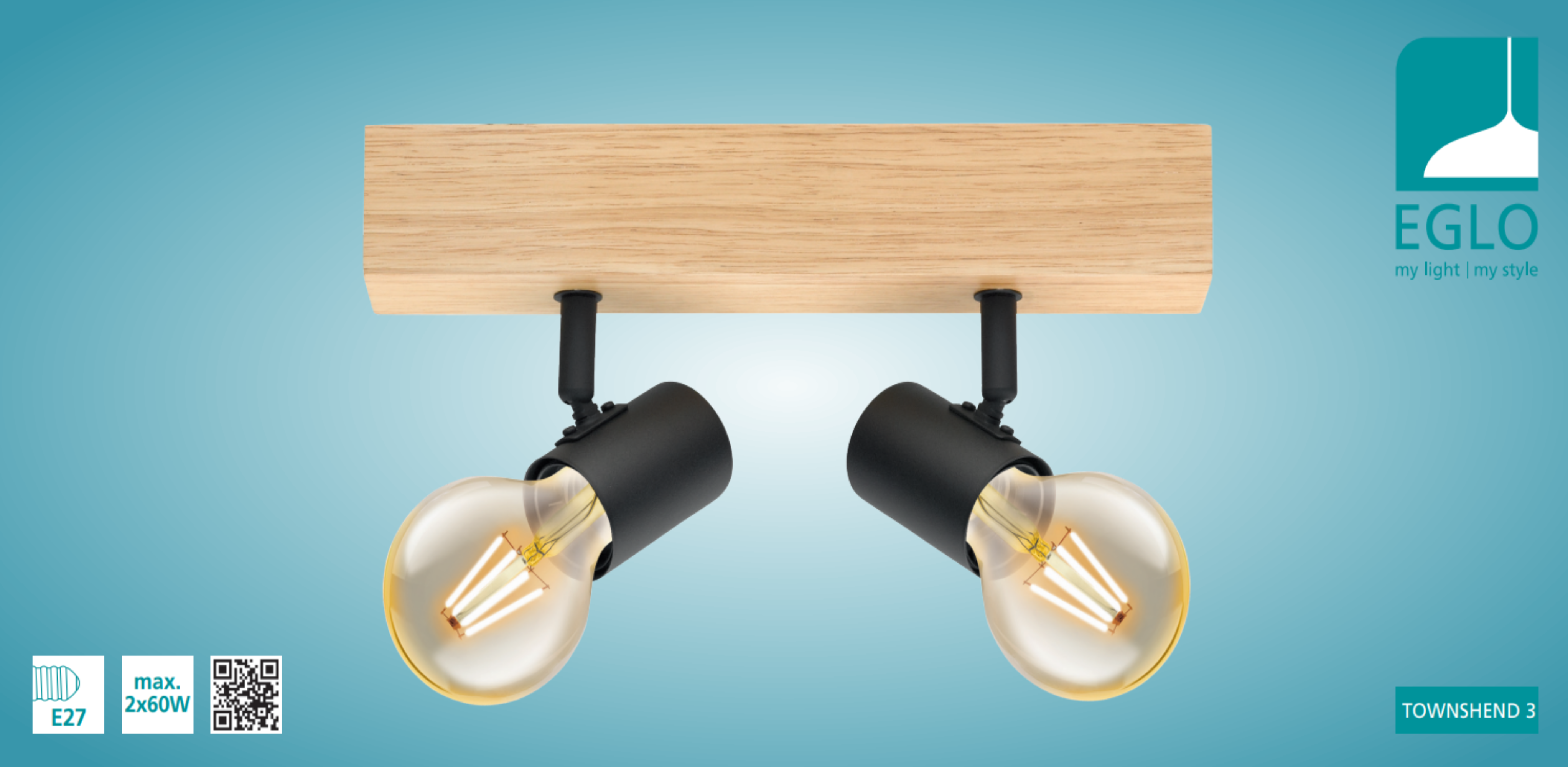 Faretto decorativo senza fonte luminosa TOWNSHEND in legno marrone E27 EGLO 2 luci - 17