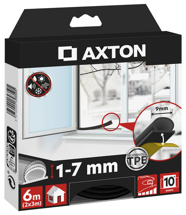Fita de calafetagem AXTON SILICONE 1-7MMX6M PRETO