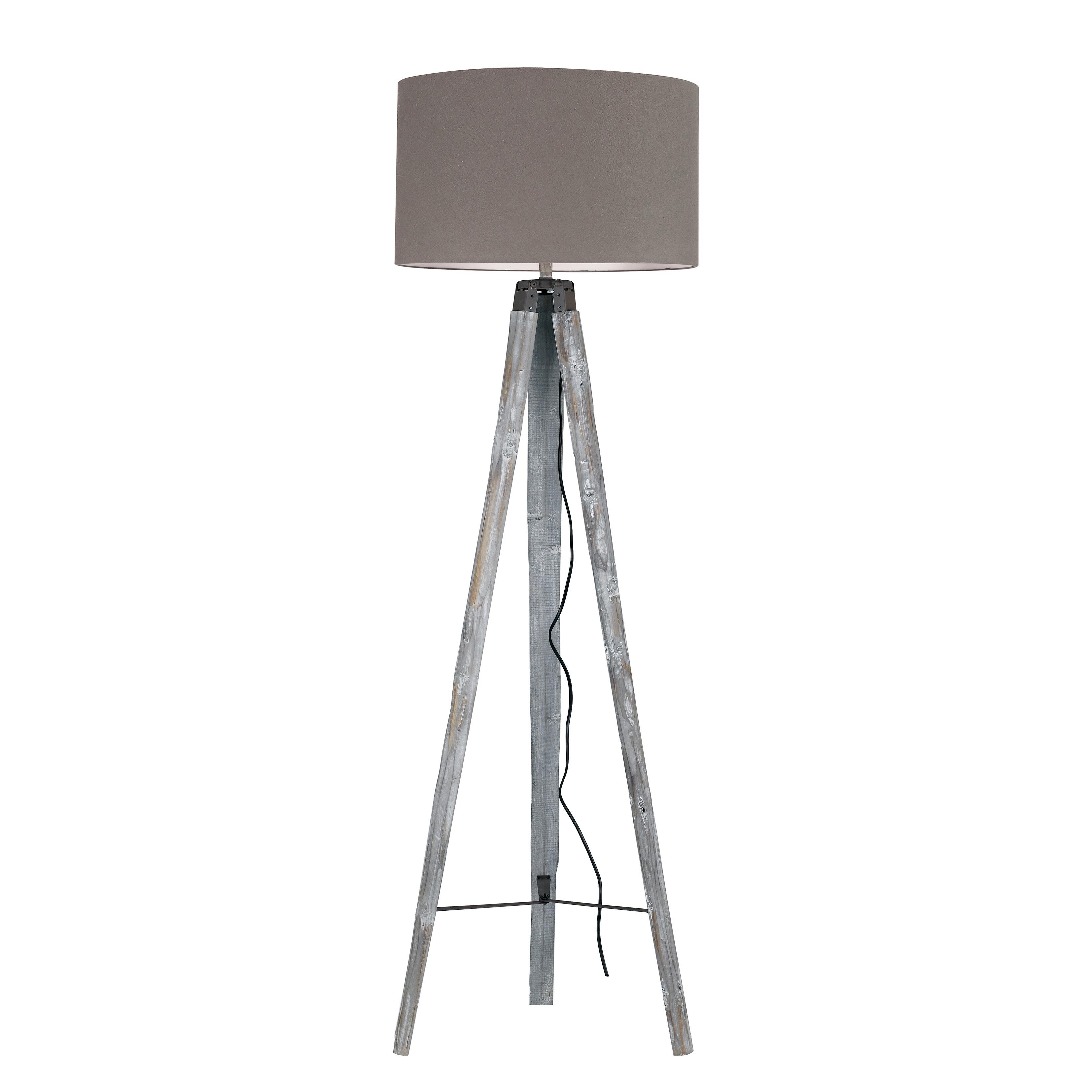 Lampada Da Terra In Legno Grigio Molu – Design Moderno Con Paralume In Cotone, H 34,5 Cm