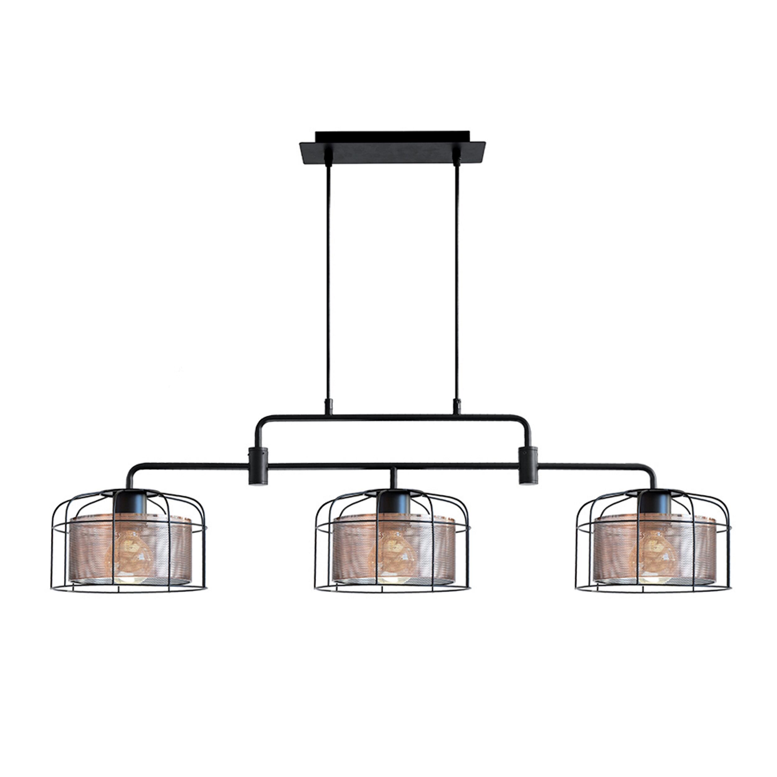 Lámpara de techo milton e27 negro 3 luces e27 negro cobre 110 cm