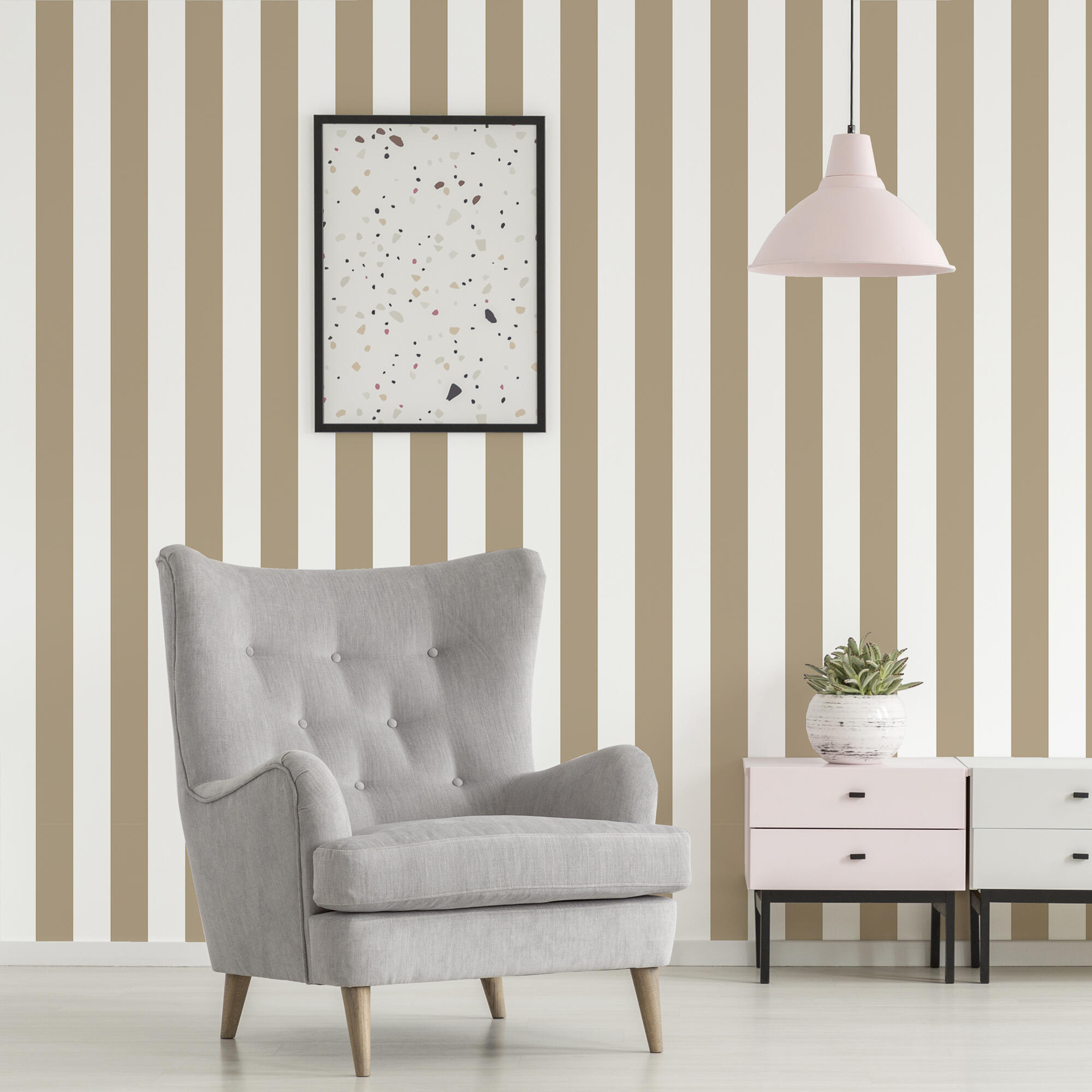 Papel pintado geométrico raya 2377 marrón vinelus cmx10.05m limpìeza con paño húmedo