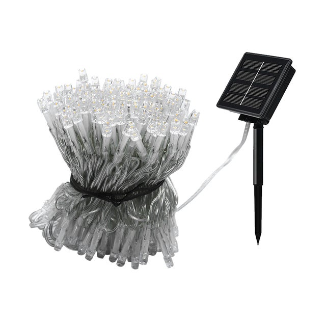 Guirnalda solar exterior LED 200 luces 16 m blanco cálido con sensor crepuscular ARTE CONFORT Lira IP65 12h aprox. con carga llena
