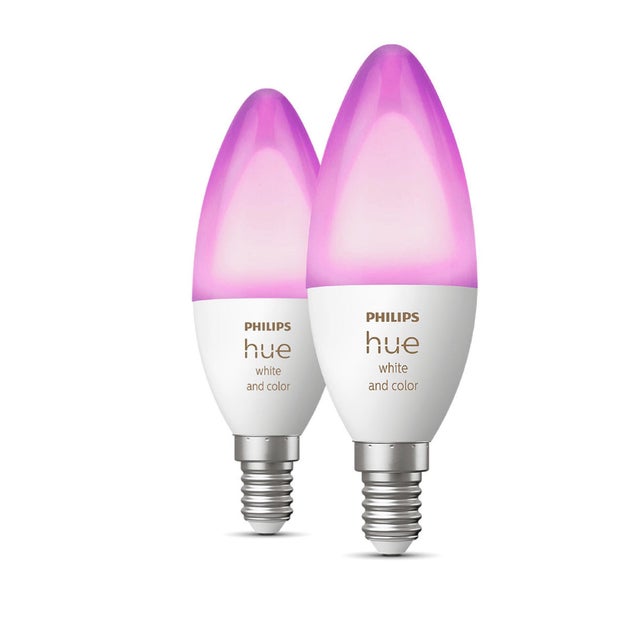 Pack de 2 bombillas inteligentes LED E14 forma vela 470 lúmenes 4W multicolor 6500K CRI 89-80 luz natural y fiel clase energética G