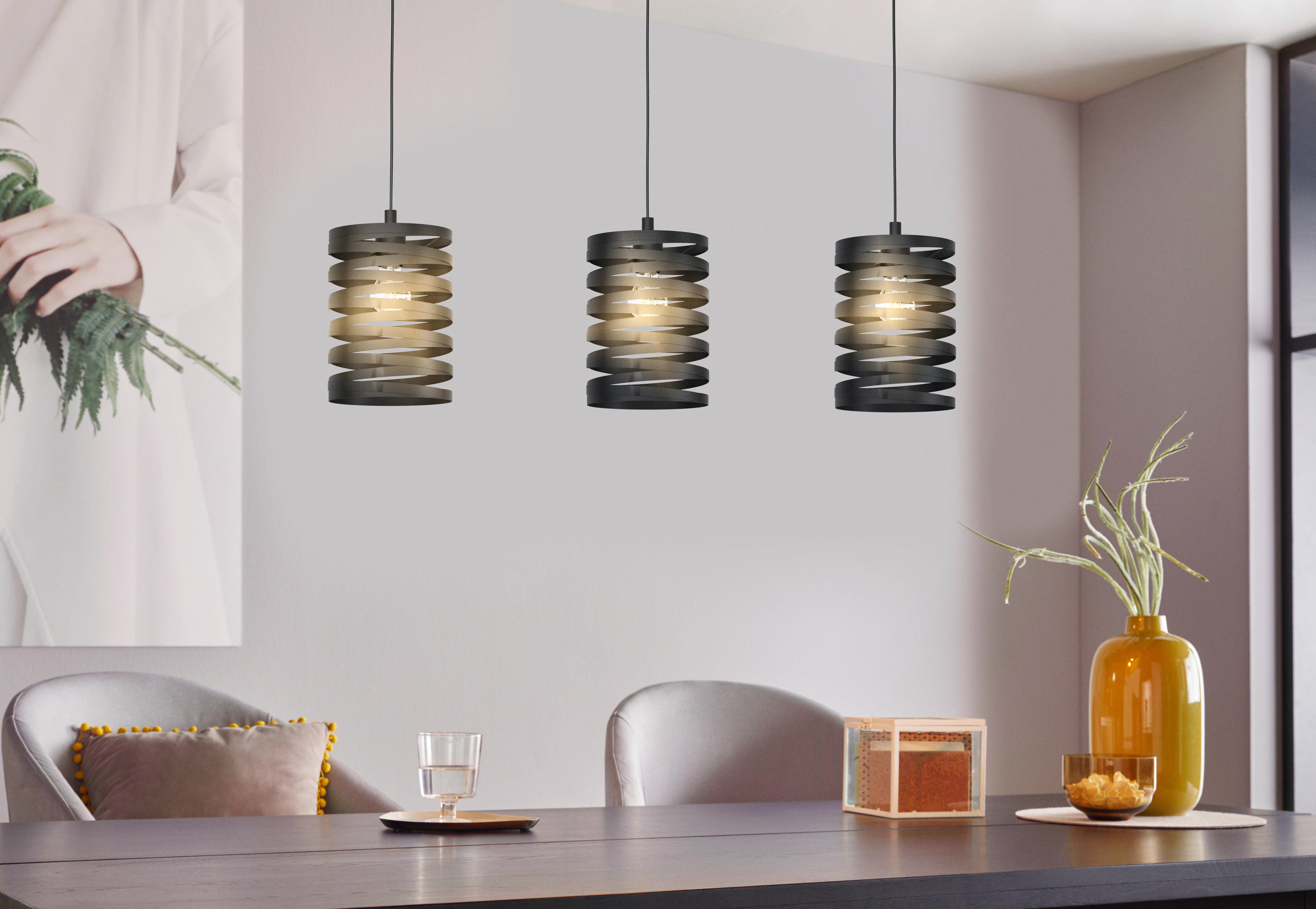 Lámpara de techo colgante de acero negra 3 luces e27 cremella 94 cm de ancho