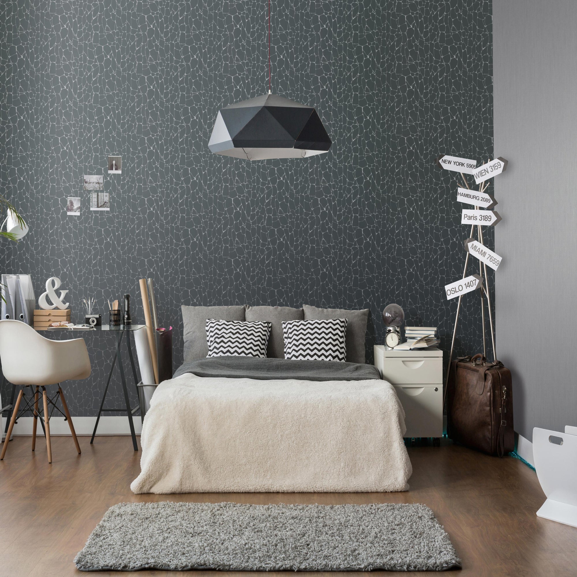 Papel pintado imitación piedras 1047 negro erismann 53cmx10m