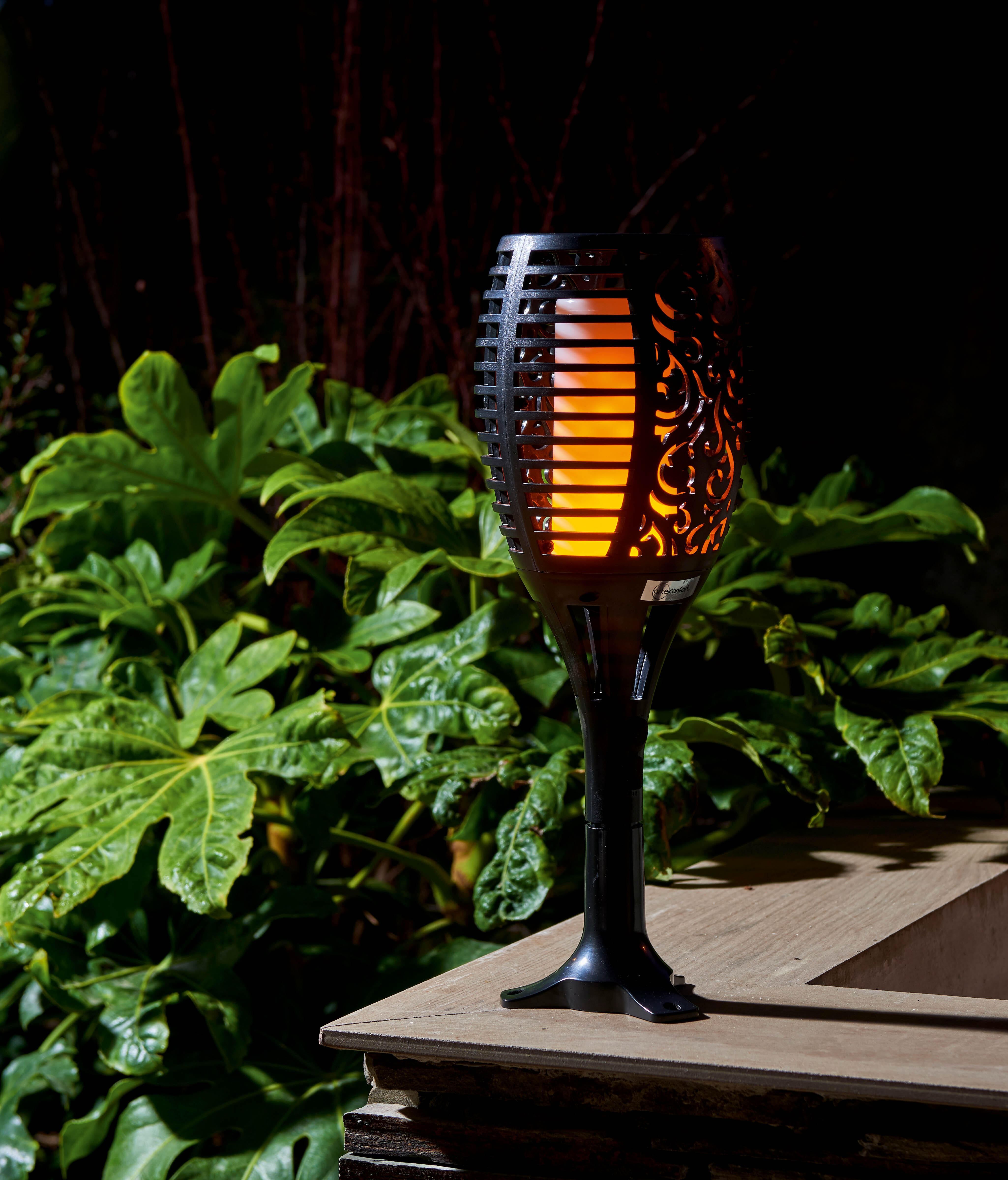 Baliza jardín solar exterior LED negra Draco IP65 con carga USB y sensor crepuscular  - 2