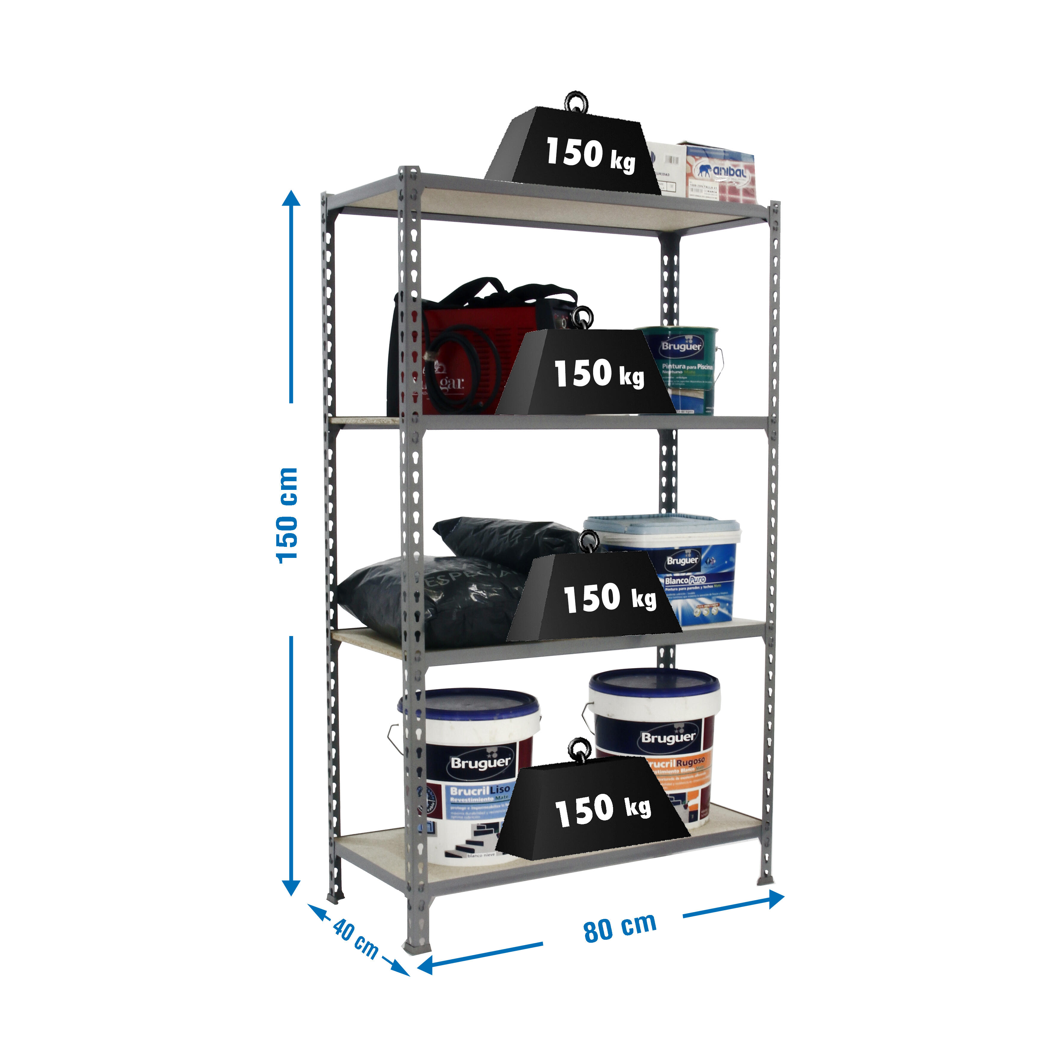 Estante metálica cinzento com 4 prateleiras madeira 150X80X40 cm 150 kg Maderclick Mini Simonrack - 2