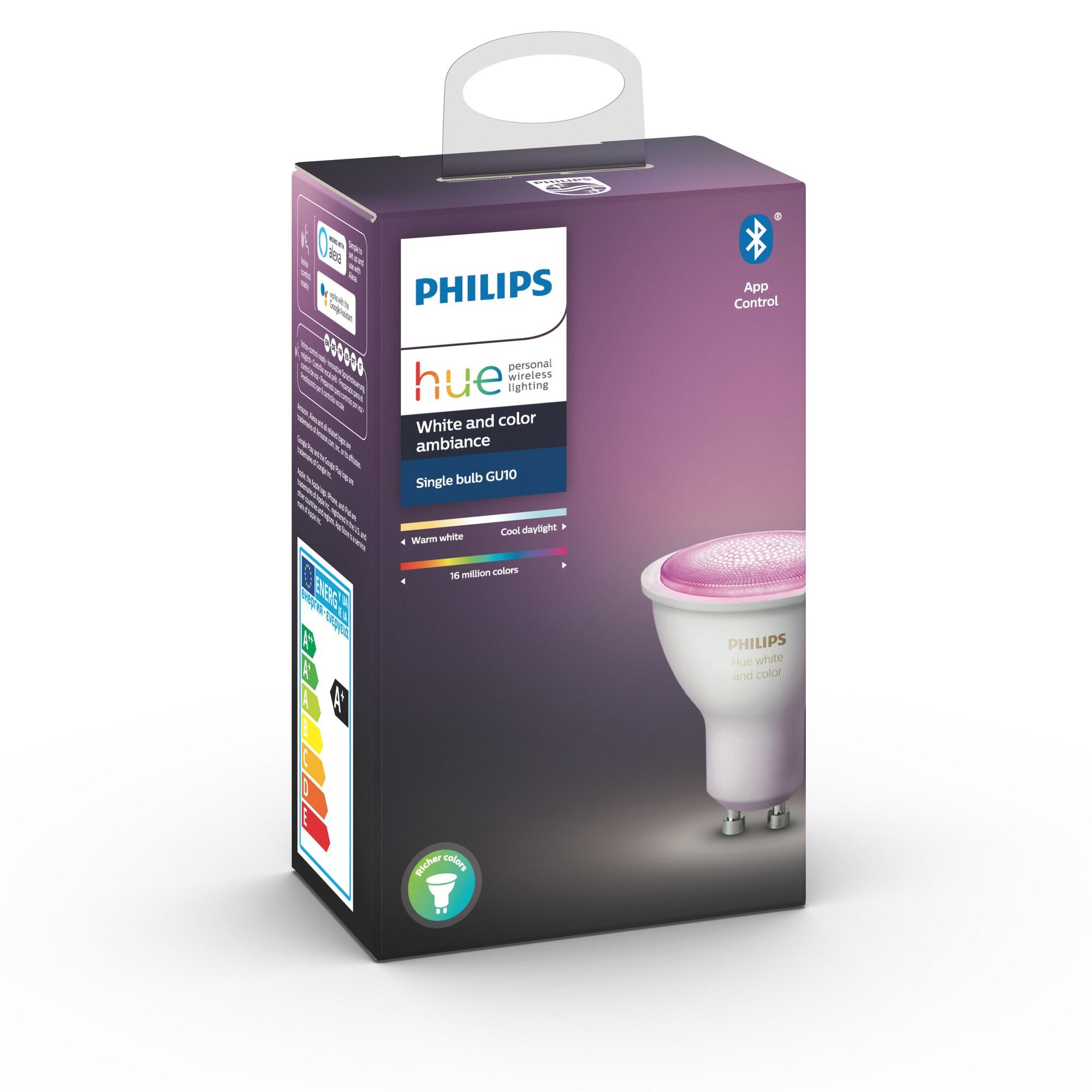 Lampadina smart HUE COLOR BLUETOOTH, LED, GU10 faretto, trasparente, rgb, 5.7W= 350 LM (equiv 50 W), 43° dimmerabile, PHILIPS HUE - 16