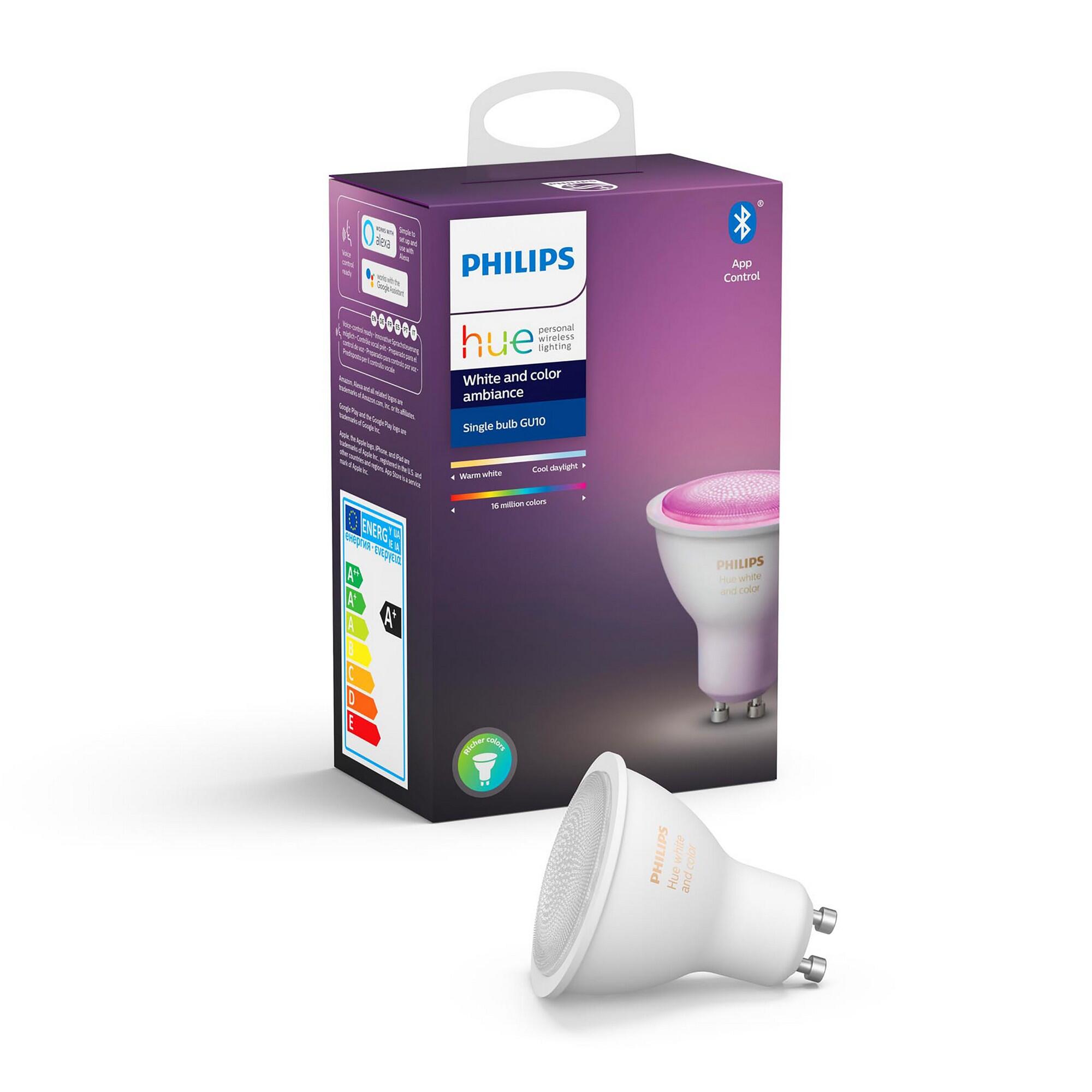 Lampadina smart HUE COLOR BLUETOOTH, LED, GU10 faretto, trasparente, rgb, 5.7W= 350 LM (equiv 50 W), 43° dimmerabile, PHILIPS HUE - 15