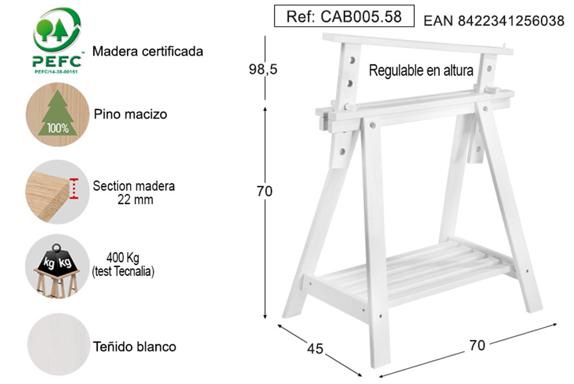 Caballete de madera blanco regulable y altura de 70 cm Leroy Merlin