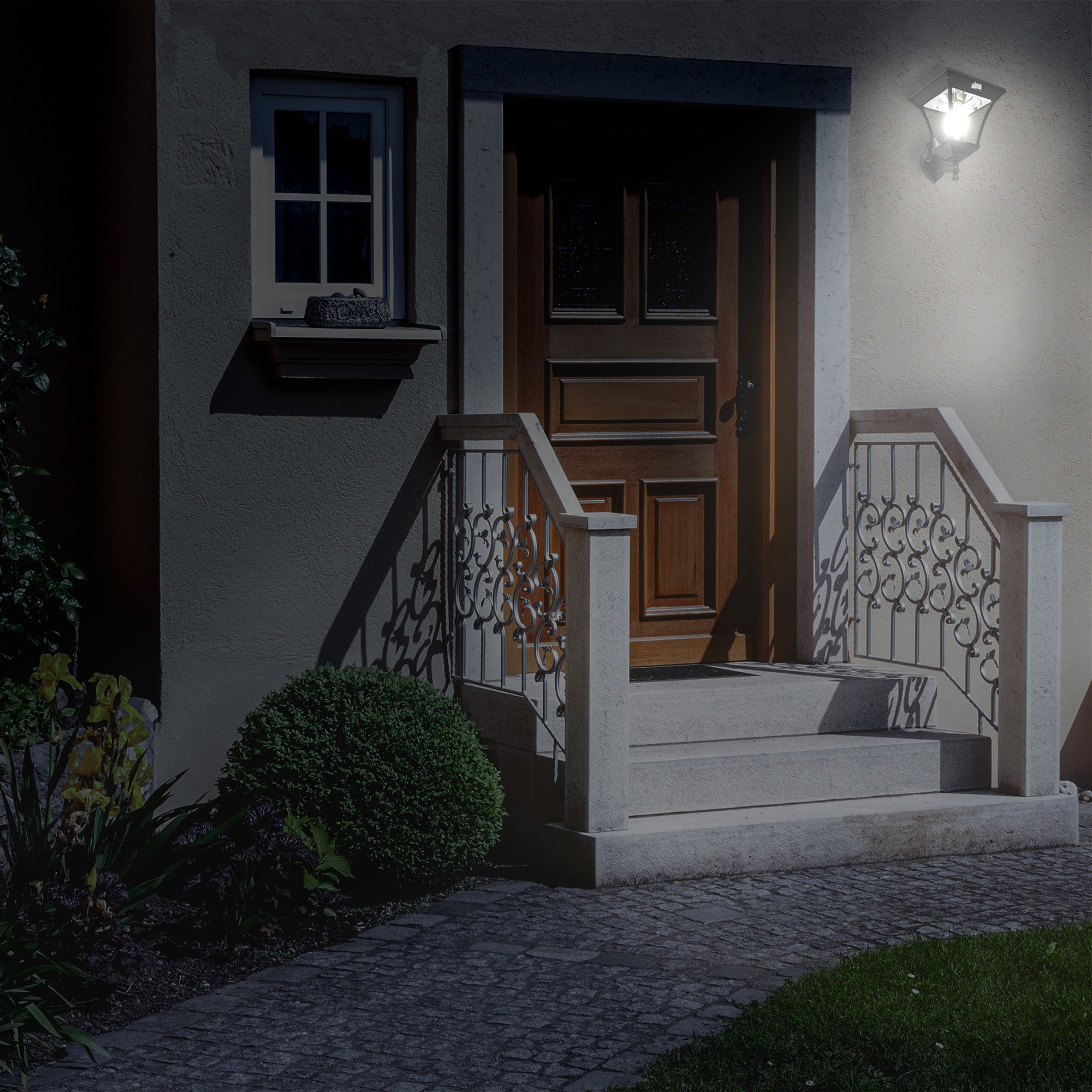 Aplique solar exterior luz LED blanco cálido Pegaso aluminio negro con sensor crepuscular y detector de movimiento IP44 - 11