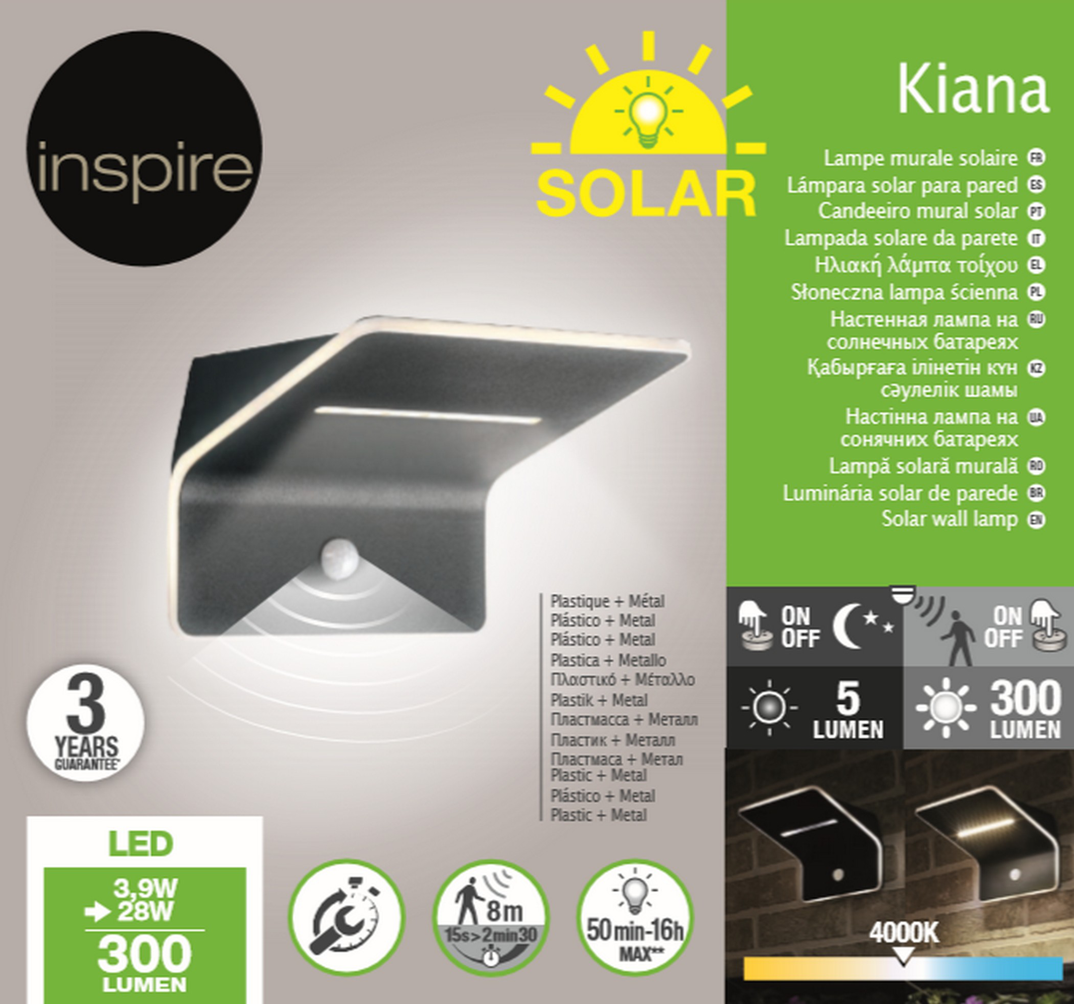 Candeeiro de parede exterior solar Kiana 300lm 4000K Inspire - 8