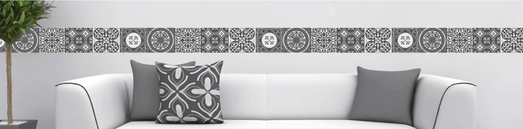 Cenefa adhesiva de vinilo azulejos blanco y negro 3 m