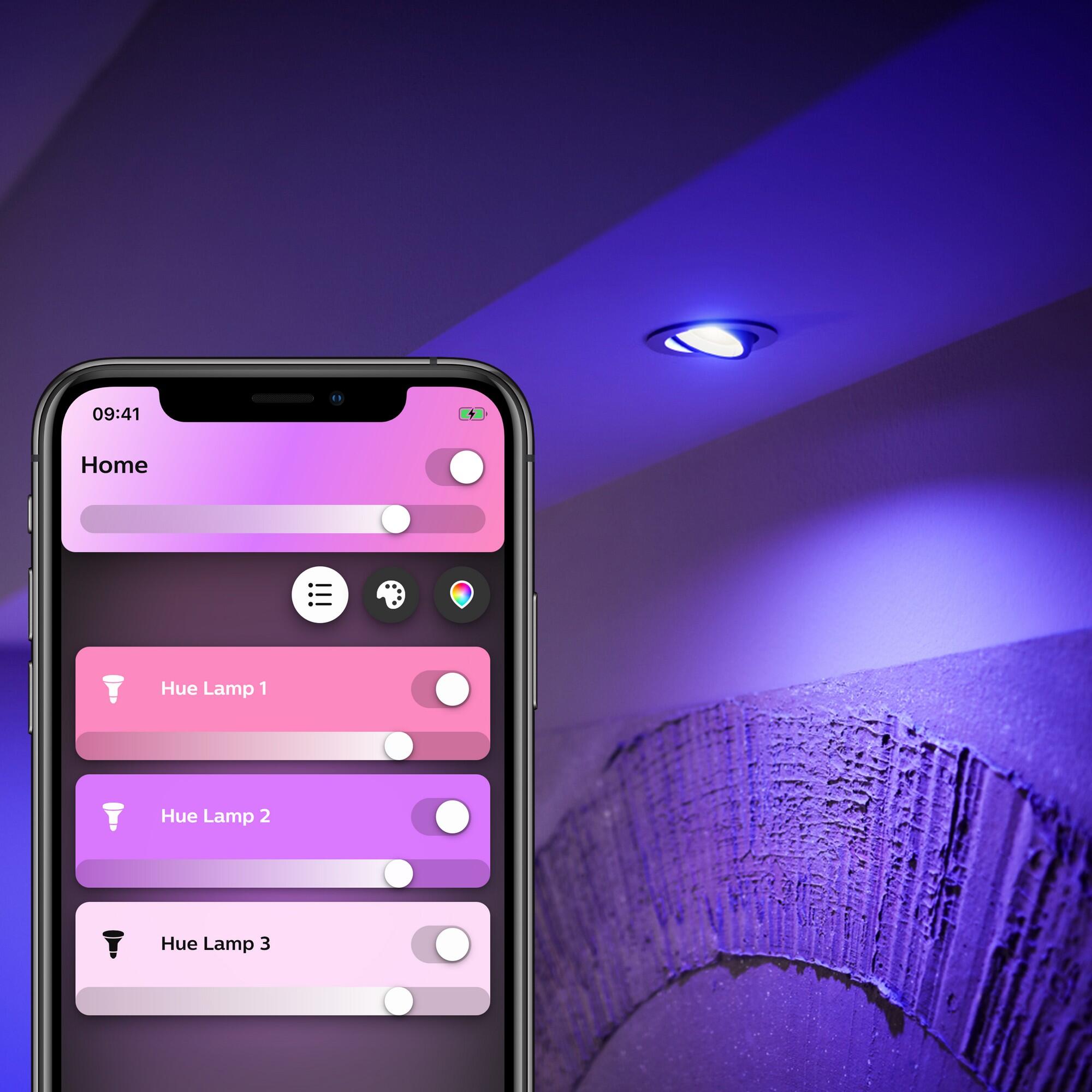 Lampadina smart HUE COLOR BLUETOOTH, LED, GU10 faretto, trasparente, rgb, 5.7W= 350 LM (equiv 50 W), 43° dimmerabile, PHILIPS HUE - 4