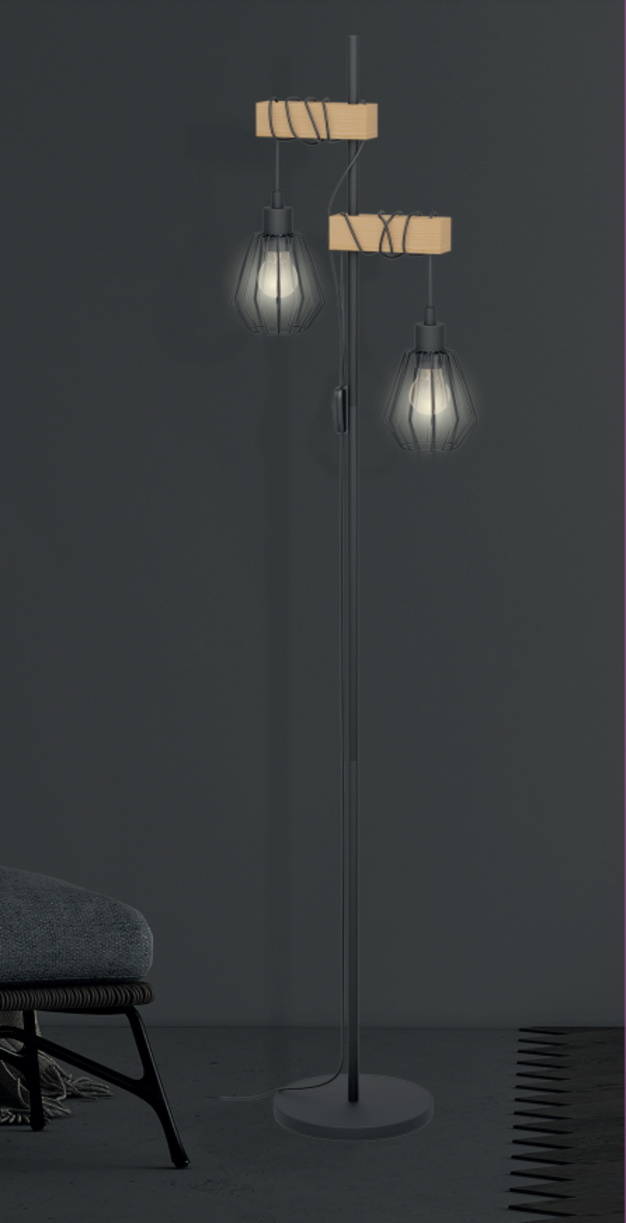 Candeeiro de pé INSPIRE TABODI 2 LUZES E27 METAL MADEIRAEIRA PRETO - 26