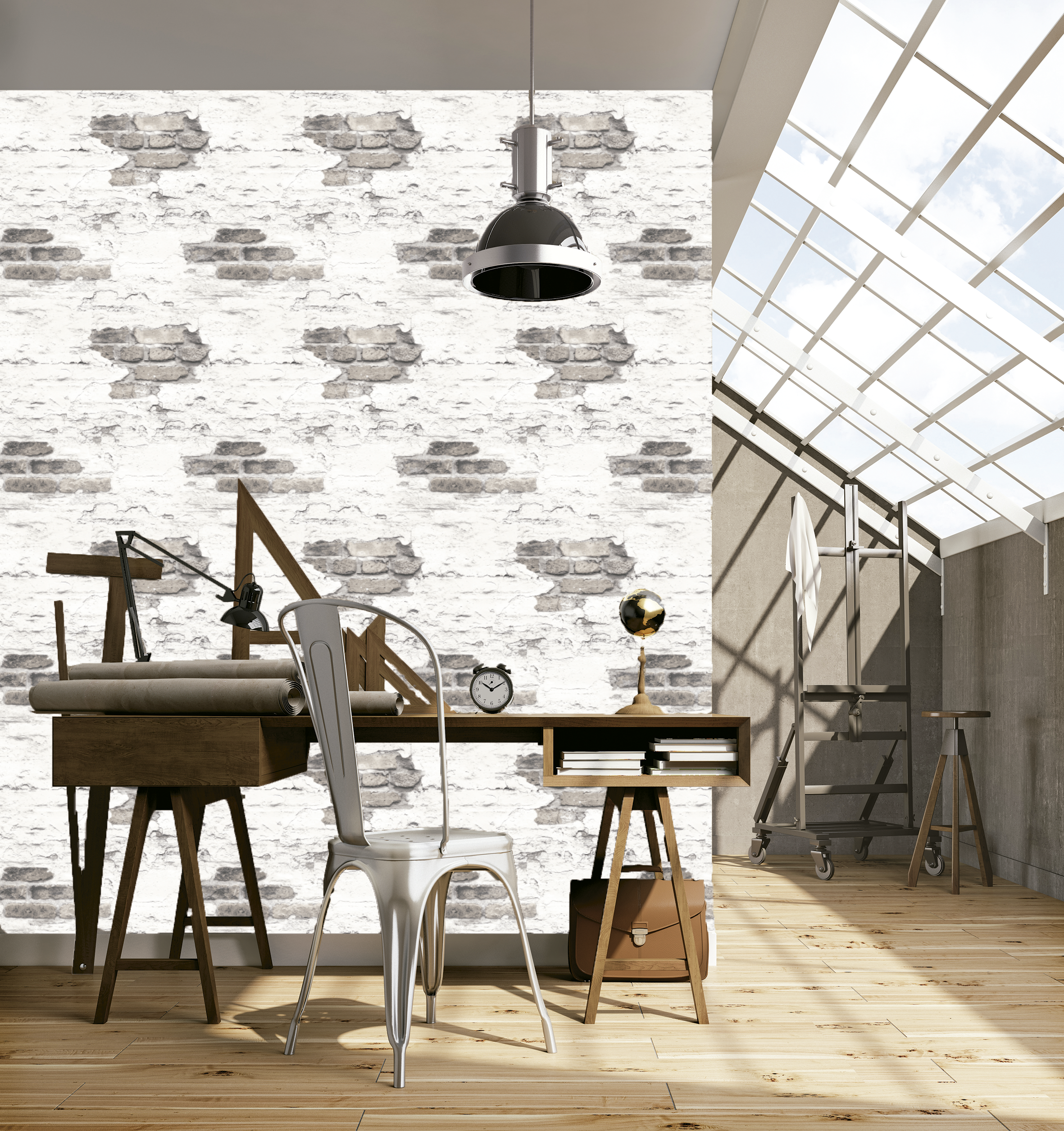 Papel pintado vinilo imitación material ladrillo 45353 gris
