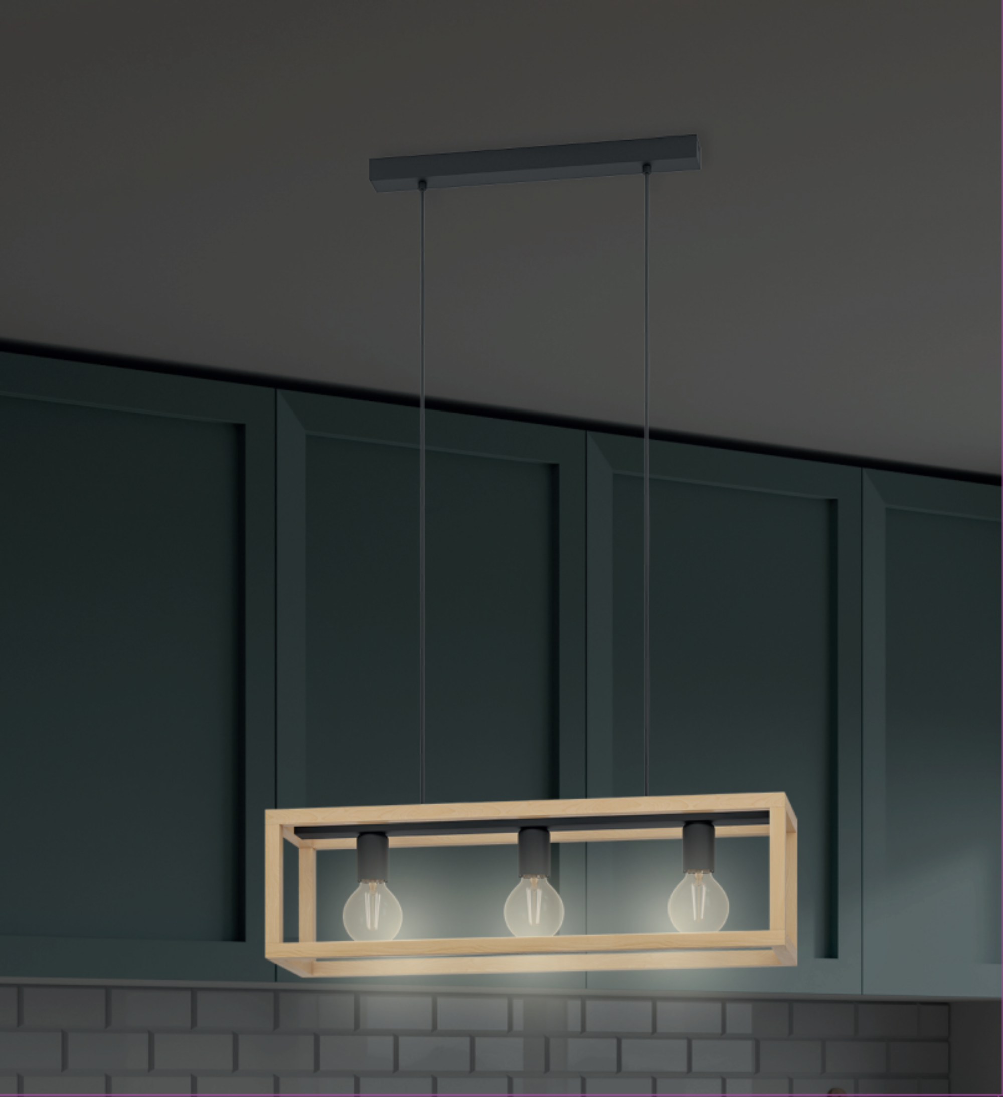 Candeeiro de teto suspenso INSPIRE ELGORT E27 3 LUZES METAL/MADEIRA PRETO - 32