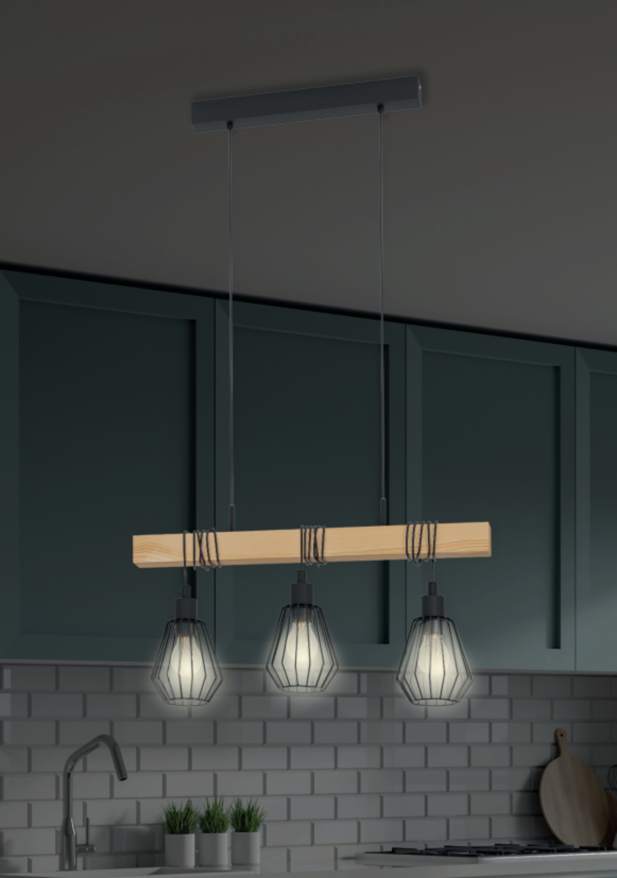 Candeeiro de teto suspenso INSPIRE TABODI E27 3 LUZES METAL/MADEIRA PRETO - 23