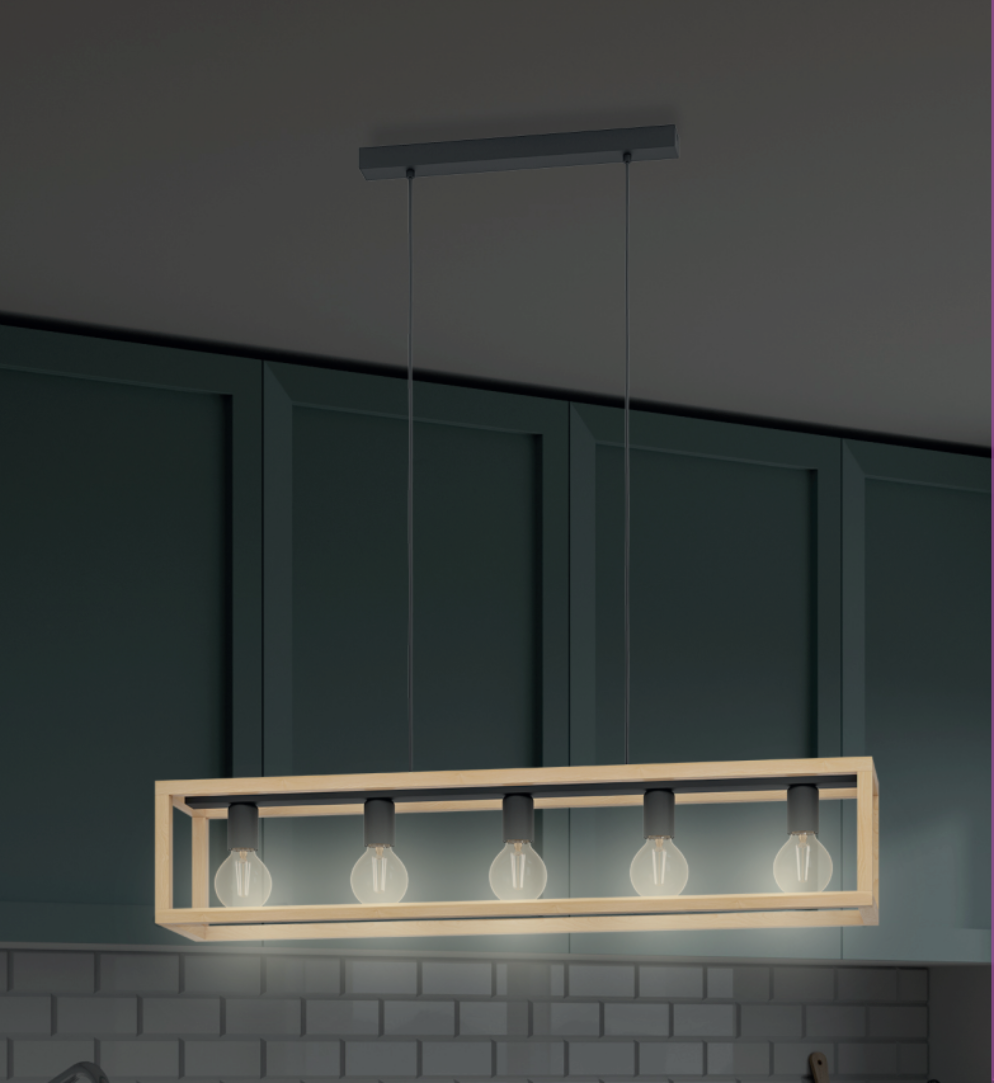 Lámpara de techo colgante de acero marrón y negro ø20 y 100 cm de ancho Elgort INSPIRE 5 luces E27. Altura máxima 110 cm - 22