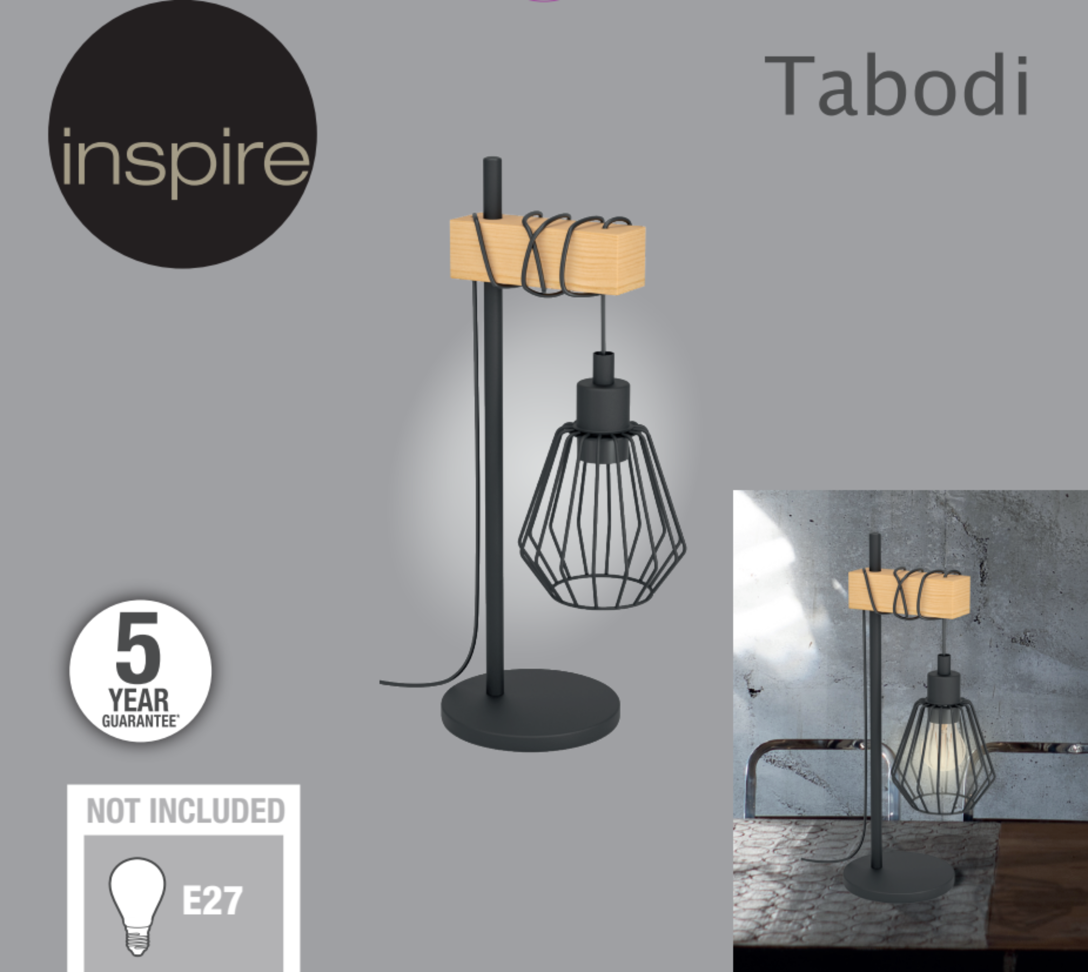 Candeeiro de mesa TABODI E27 METAL MATE PRETO/MADEIRA NATURAL - 15