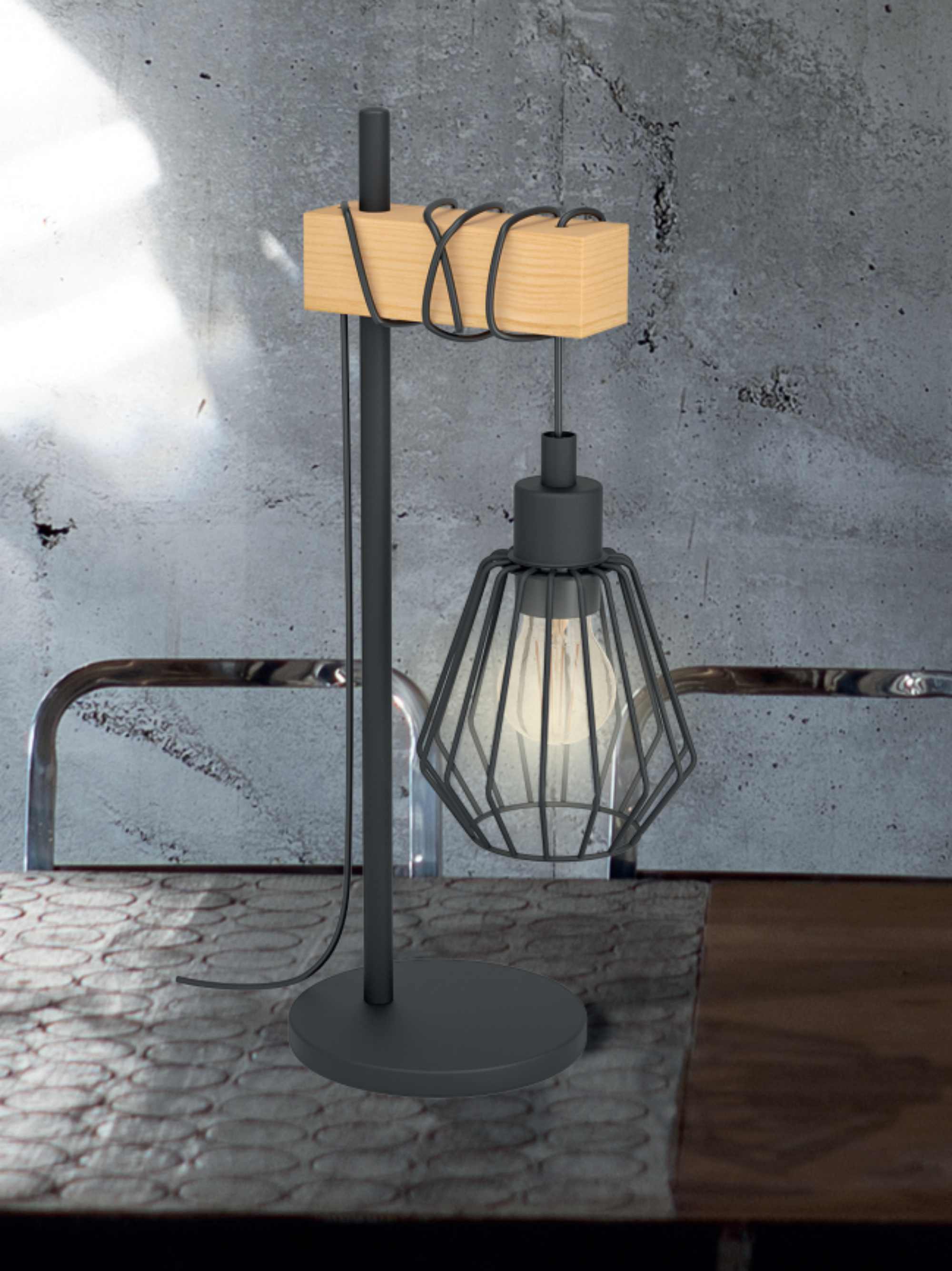 Candeeiro de mesa TABODI E27 METAL MATE PRETO/MADEIRA NATURAL - 25