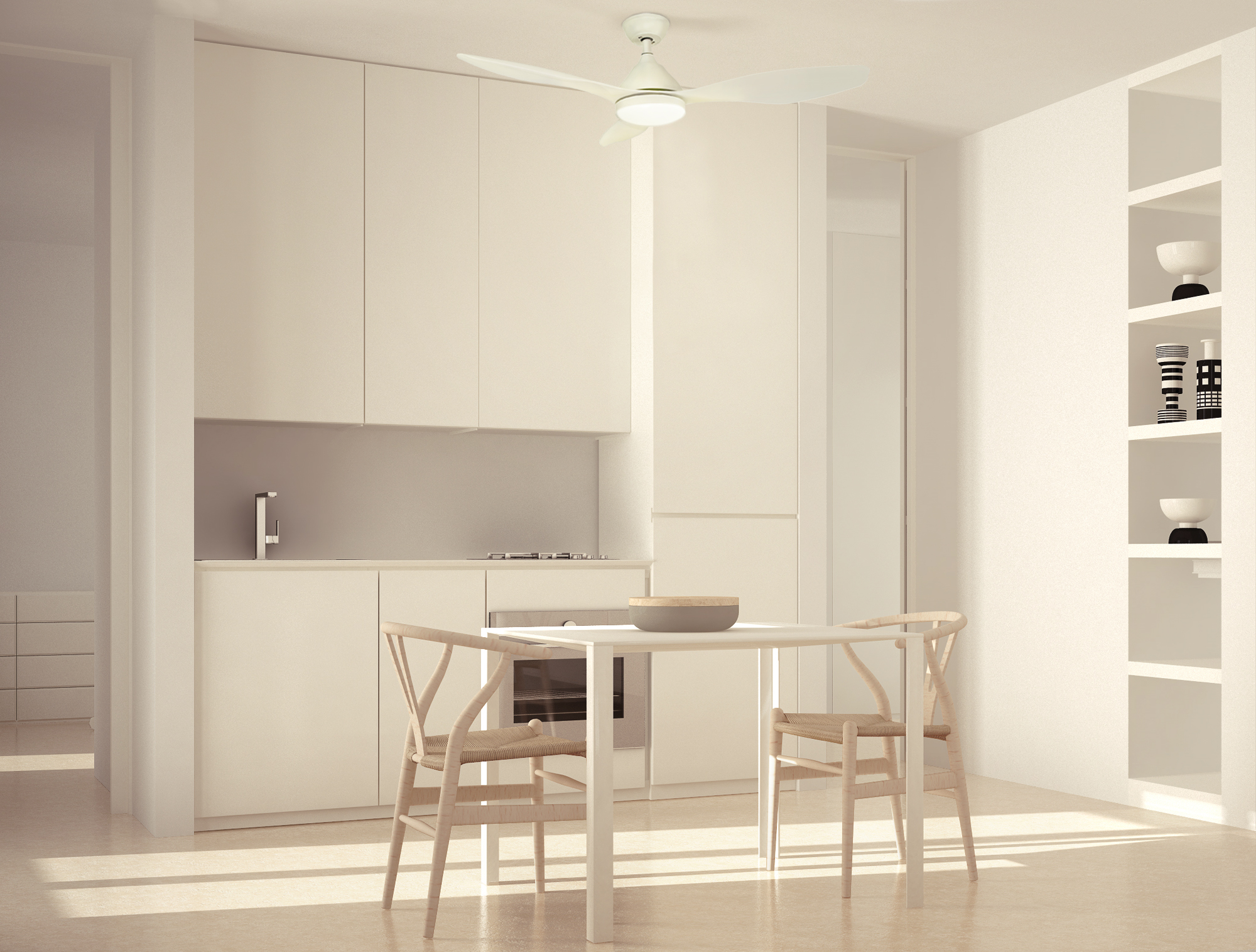 Ventilador de techo con luz silencioso DC 36W con mando ø120 cm Stel CRISTAL RECORD blanco luz CCT 3 aspas| 5 velocidades| brisa| recomendado de 20 a 40m² - 10