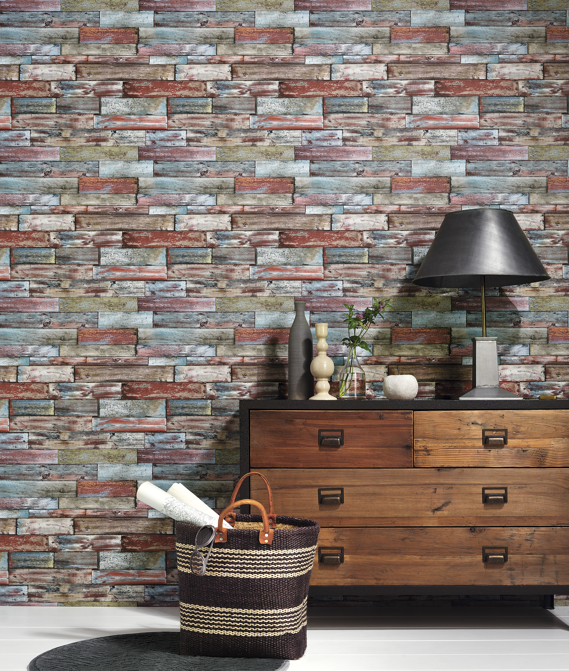 Papel pintado papel imitación material parquet multicolor