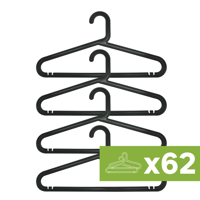 Lote de 62 packs de 4 perchas plástico negro