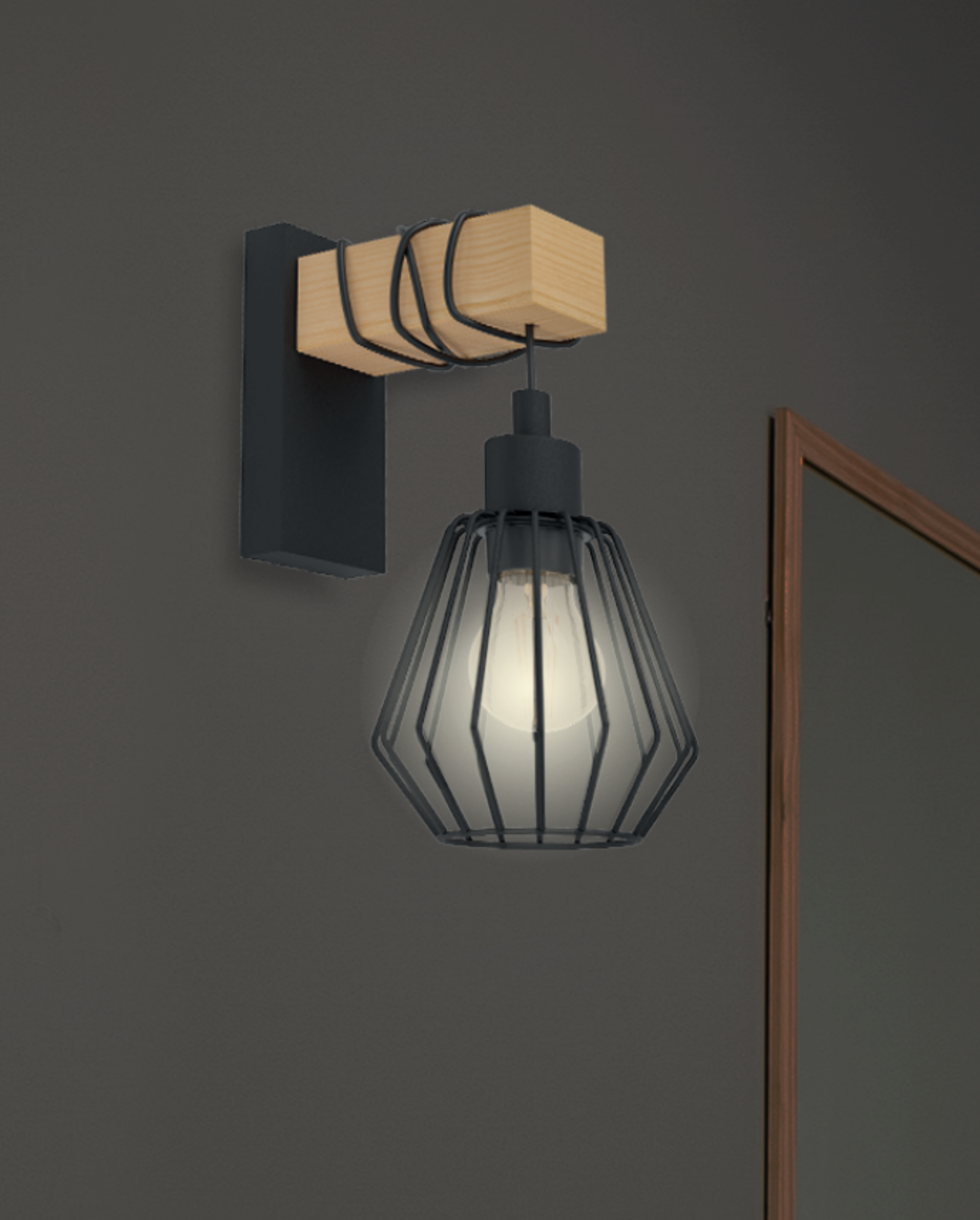 Candeeiro de parede INSPIRE TABODI E27 1 LUZ METAL/MADEIRA PRETO - 17