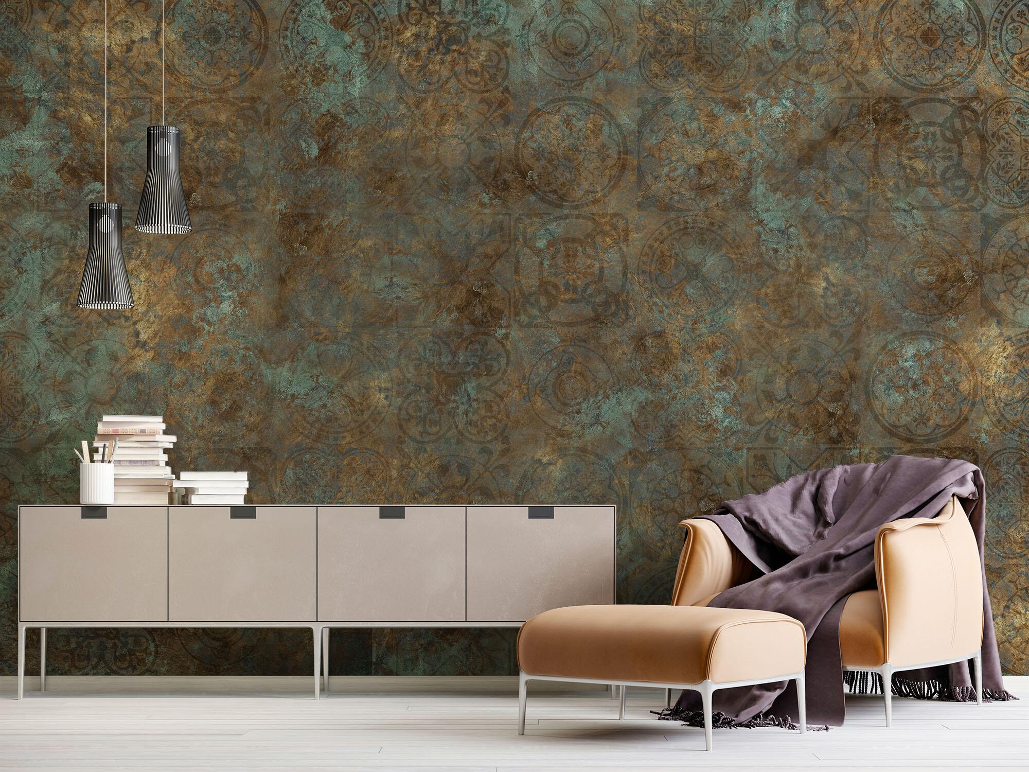 Mural textil geométrico acro corten marrón de 132 x 260 cm motif
