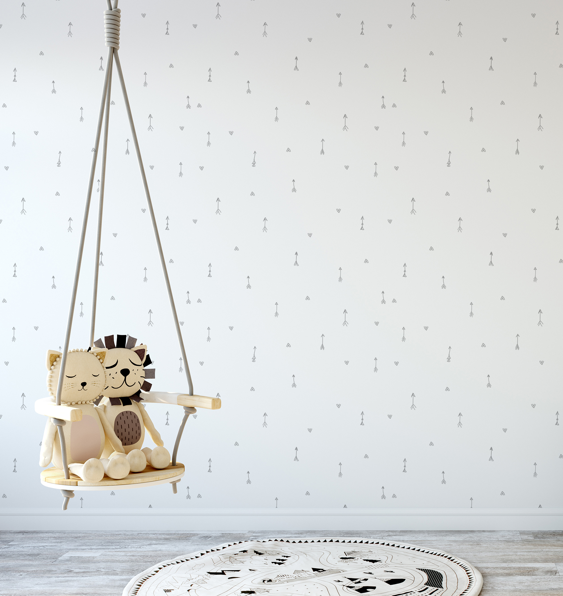 Papel pintado autoadhesivo no tejido infantil flechas naif gris
