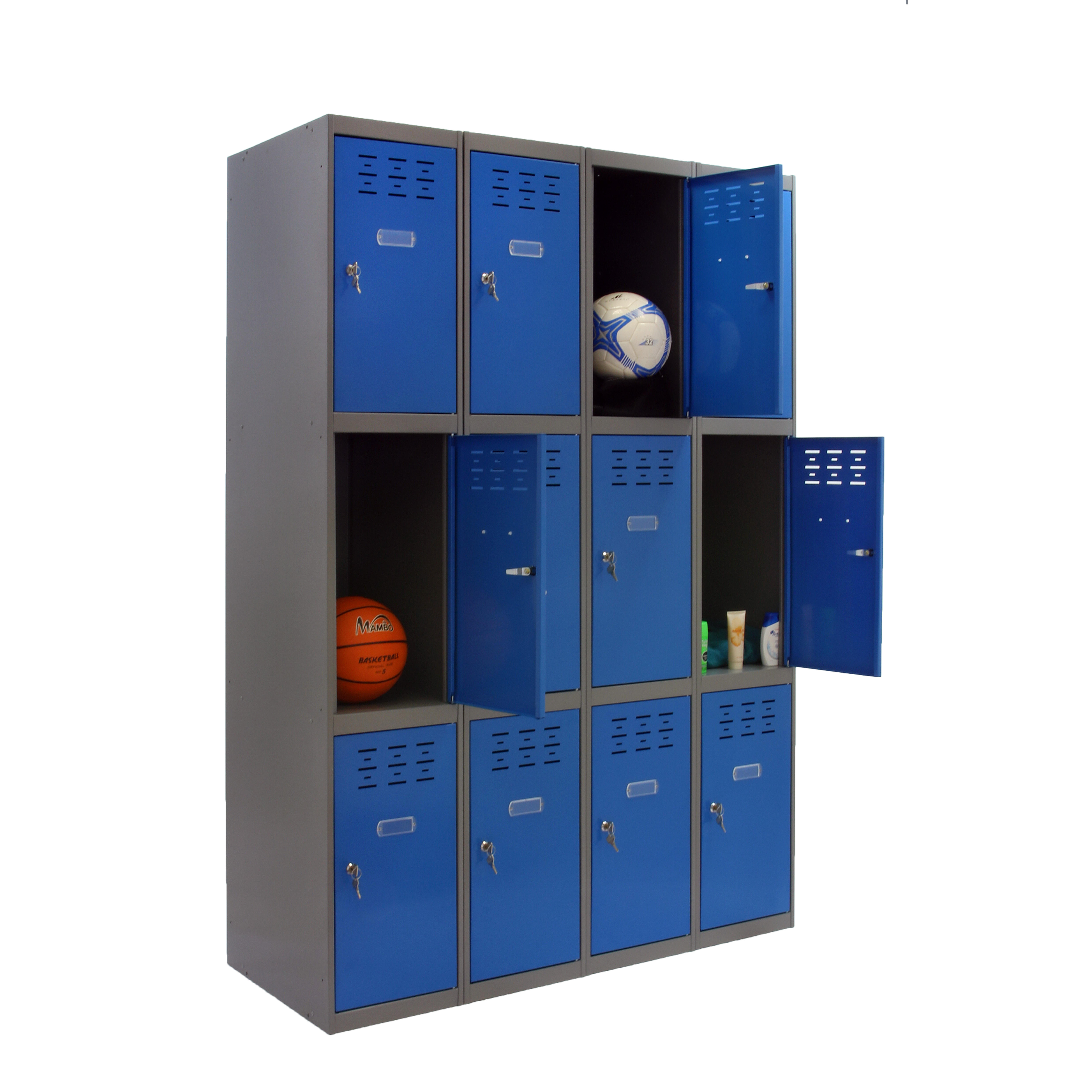 Casillero de acero 3x4, 180x120x50 cm montado color gris/azul 12 puertas