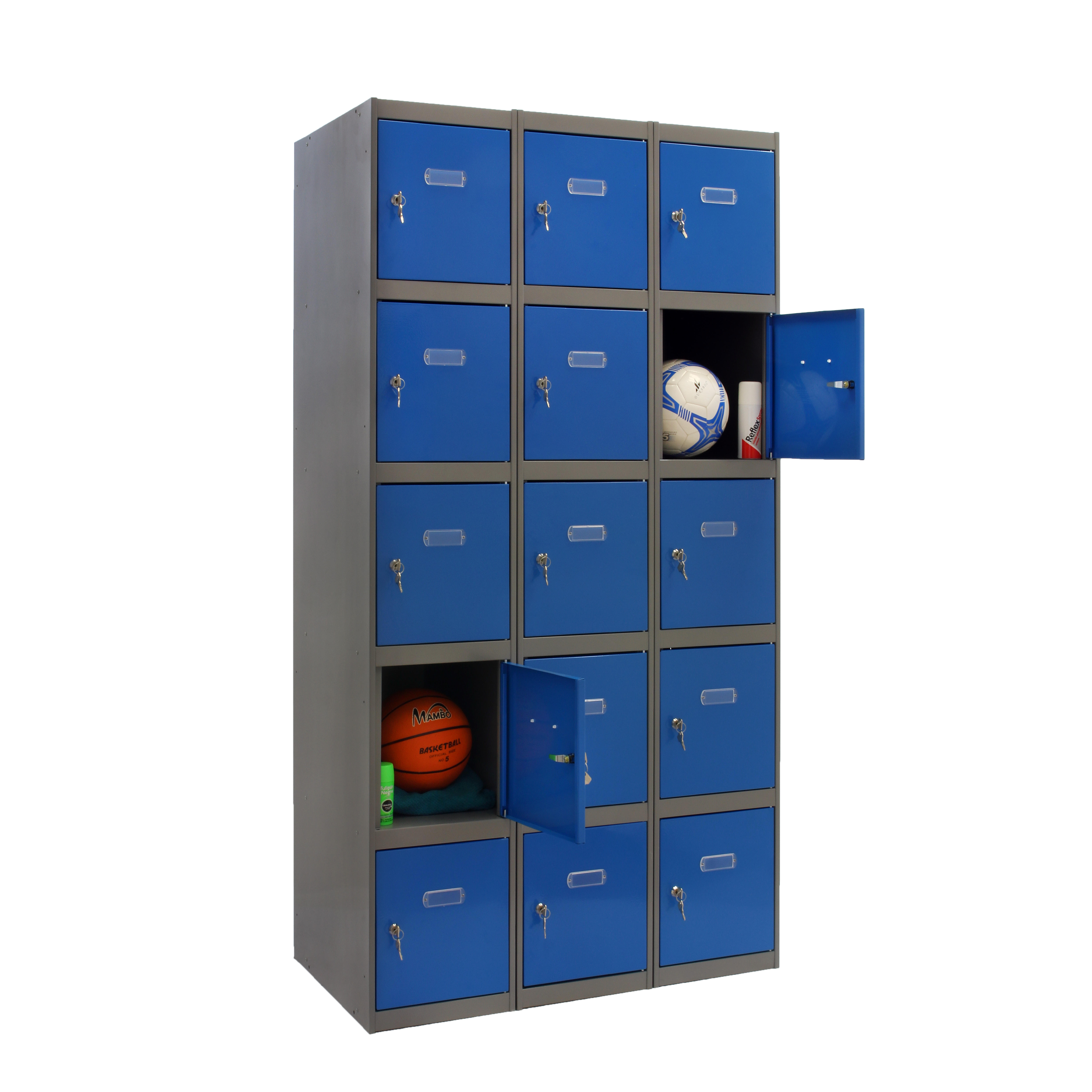 Casillero de acero 5x3, 180x120x50 cm montado color gris/azul 15 puertas