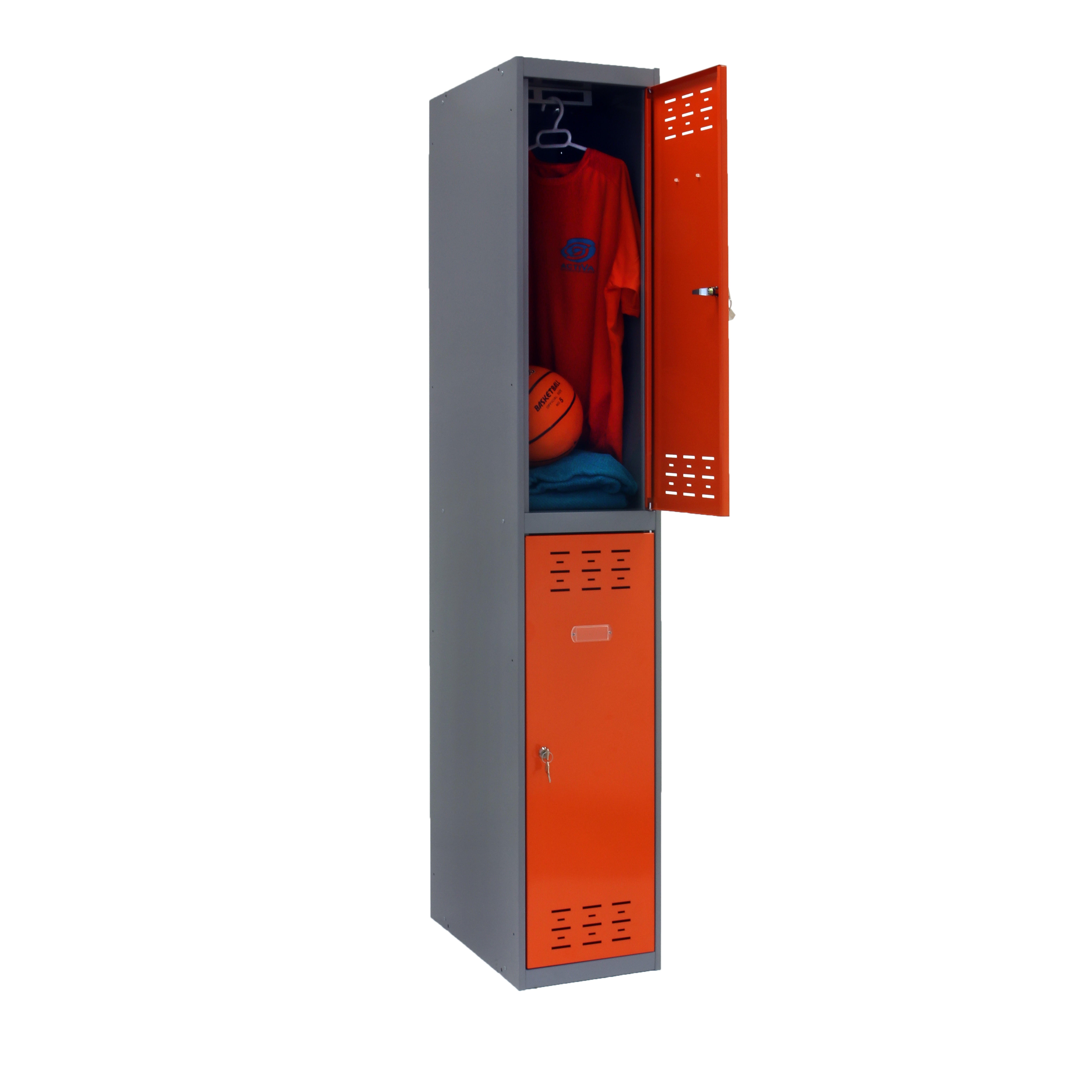 Taquilla biplaza tandem acero 30x180x50 cm montada color gris/naranja 2 puertas