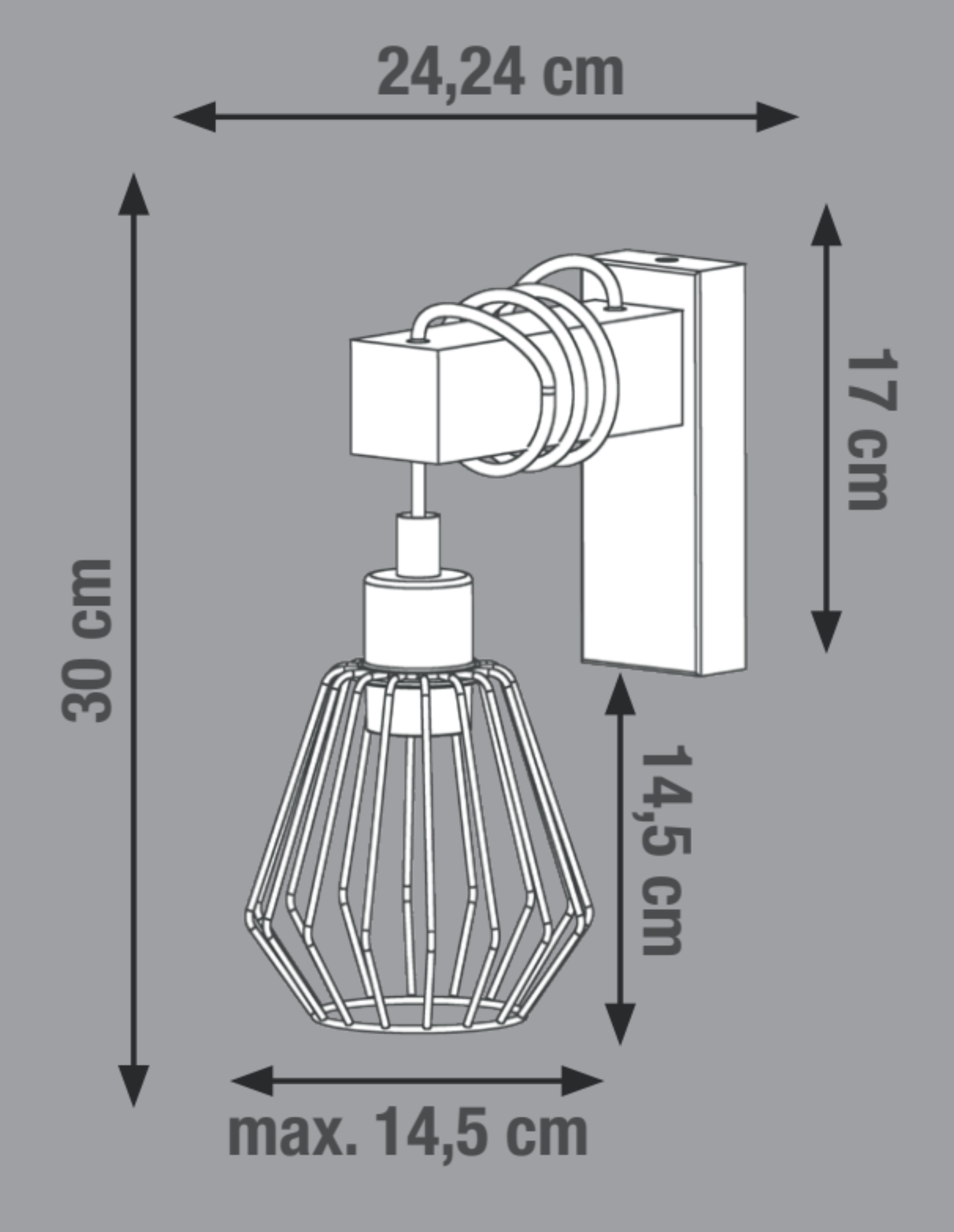 Candeeiro de parede INSPIRE TABODI E27 1 LUZ METAL/MADEIRA PRETO - 10