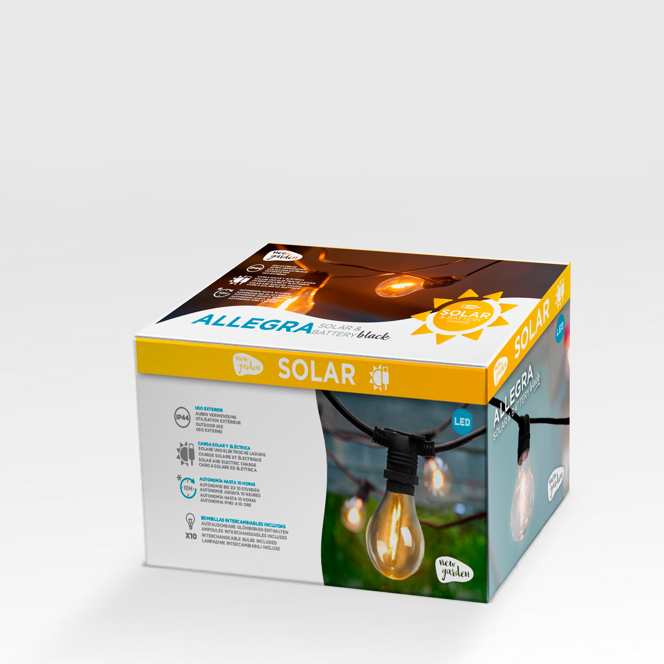 Grinalda solar 10 luzes 35 lúmens 2700 K IP44 interior/exterior preto Newgarden - 7