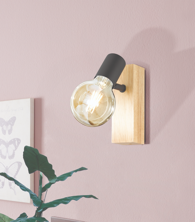 Faretto decorativo senza fonte luminosa TOWNSHEND NERO in legno marrone E27 10W EGLO 1 luci