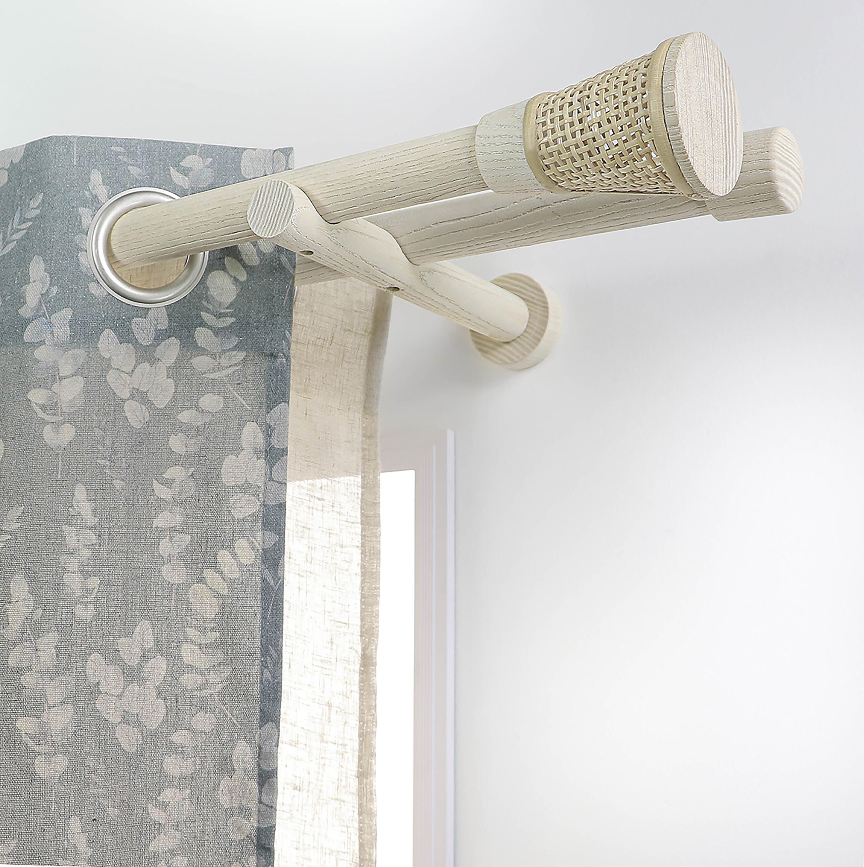 1 Soporte a pared para 2 barras diámetro 28 mm Bohème MOBOIS madera blanqueado fijo 13-22 cm - 3