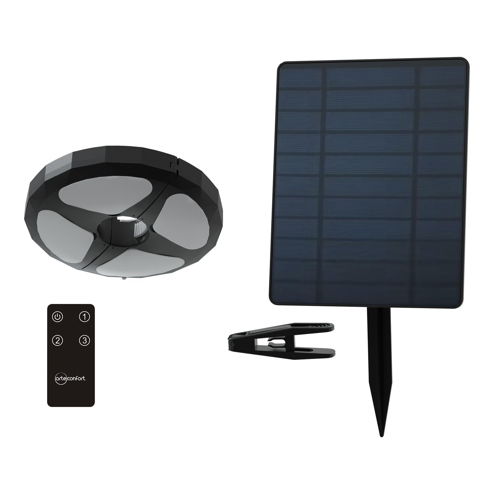 Lámpara de suspensión solar exterior luz LED blanco frío HORUS negro con sensor crepuscular IP44 - 2