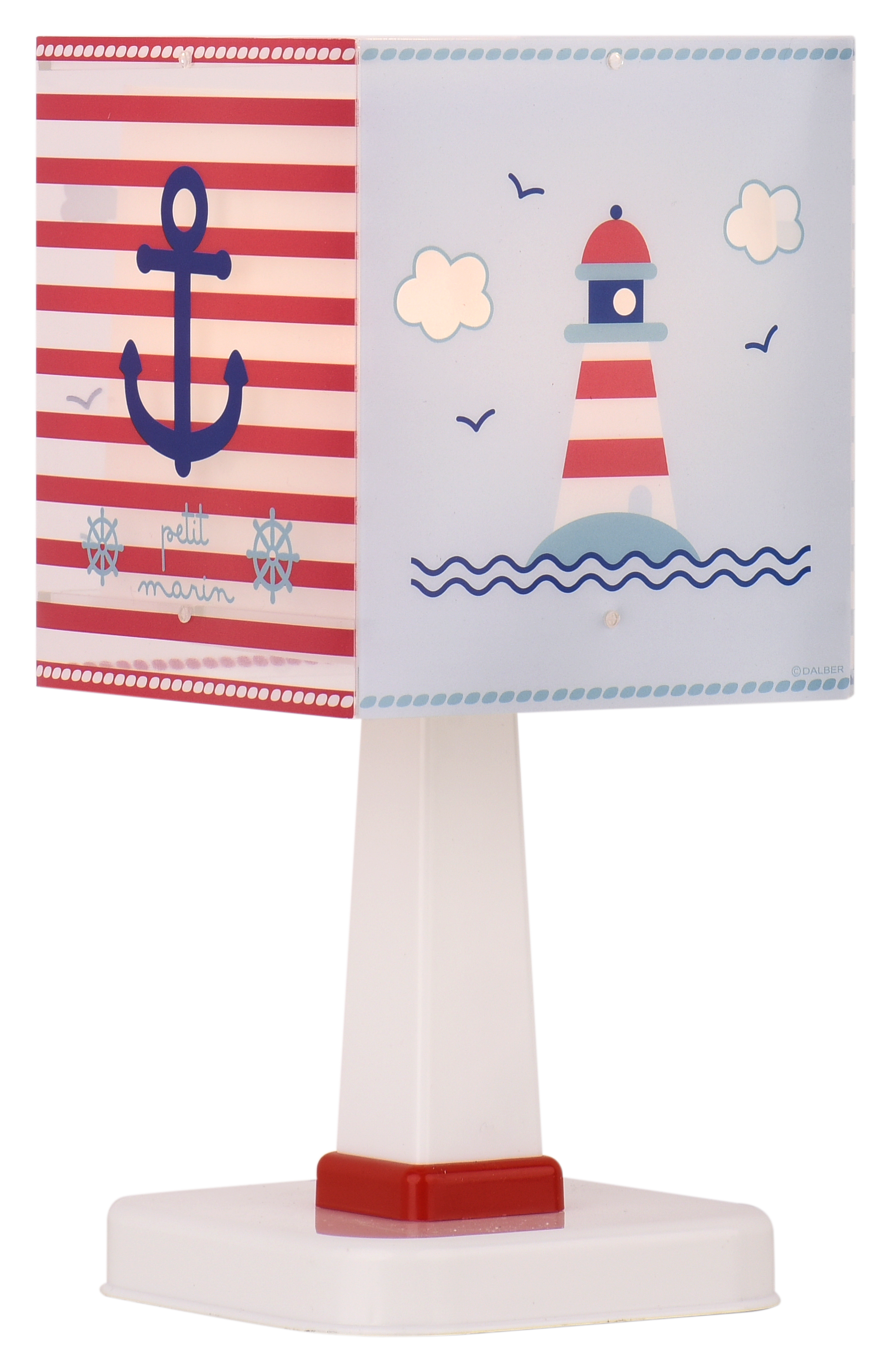 Lámpara de mesa compatible con casquillo e14 petit marin dalber con estructura blanca pantalla blanca alimentación a red