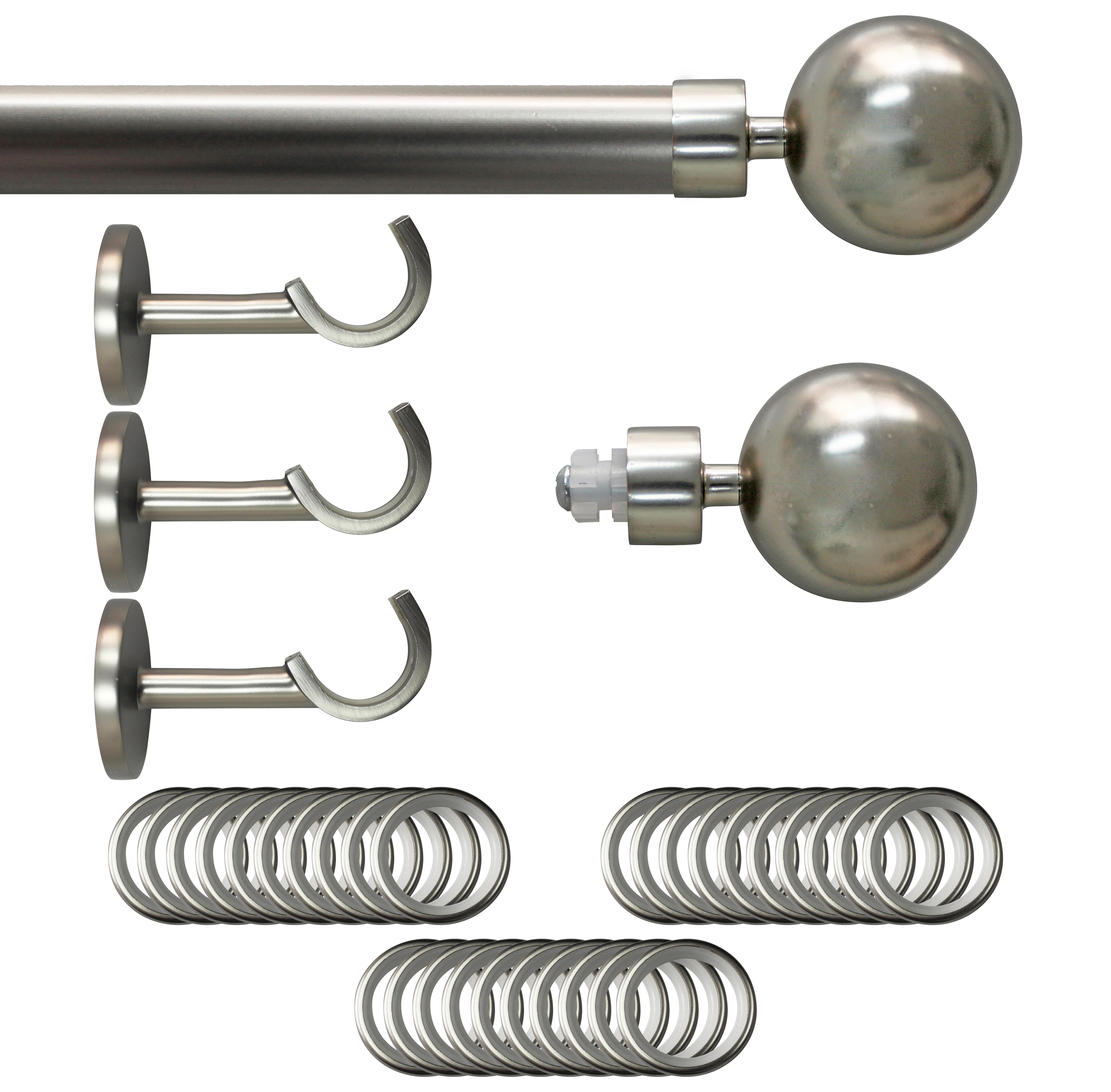 Set barra de metal diámetro 28mm cromo a techo 2.5m inspire con anillas bola