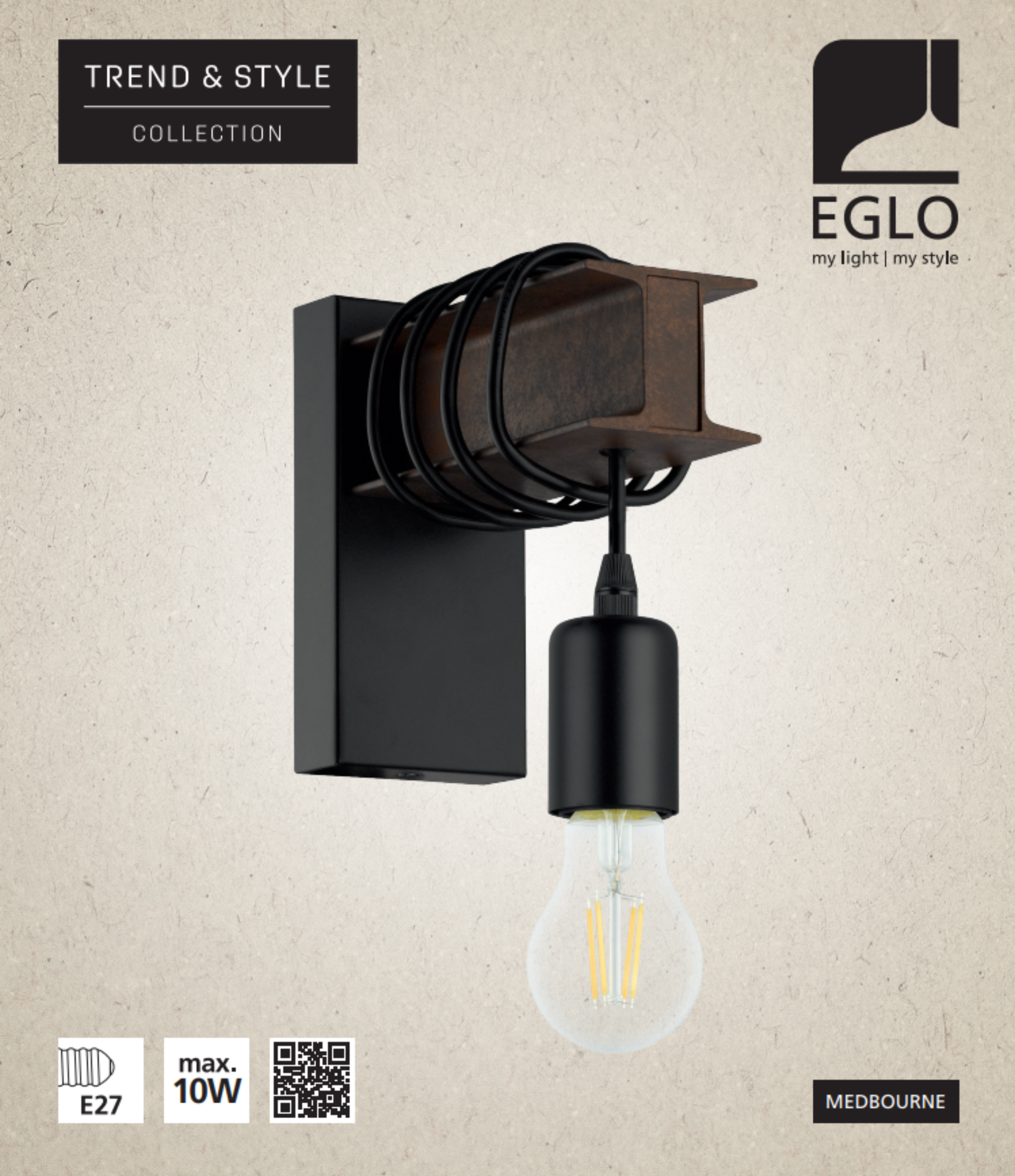 Candeeiro de parede LED MEDBOURNE 1 LUZ PRETO - 4