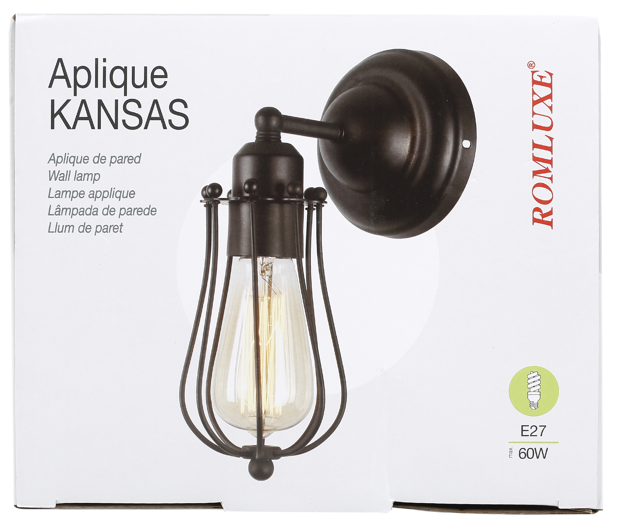 Aplique de acero Kansas de 1 luz E27 de color negro
 - 8