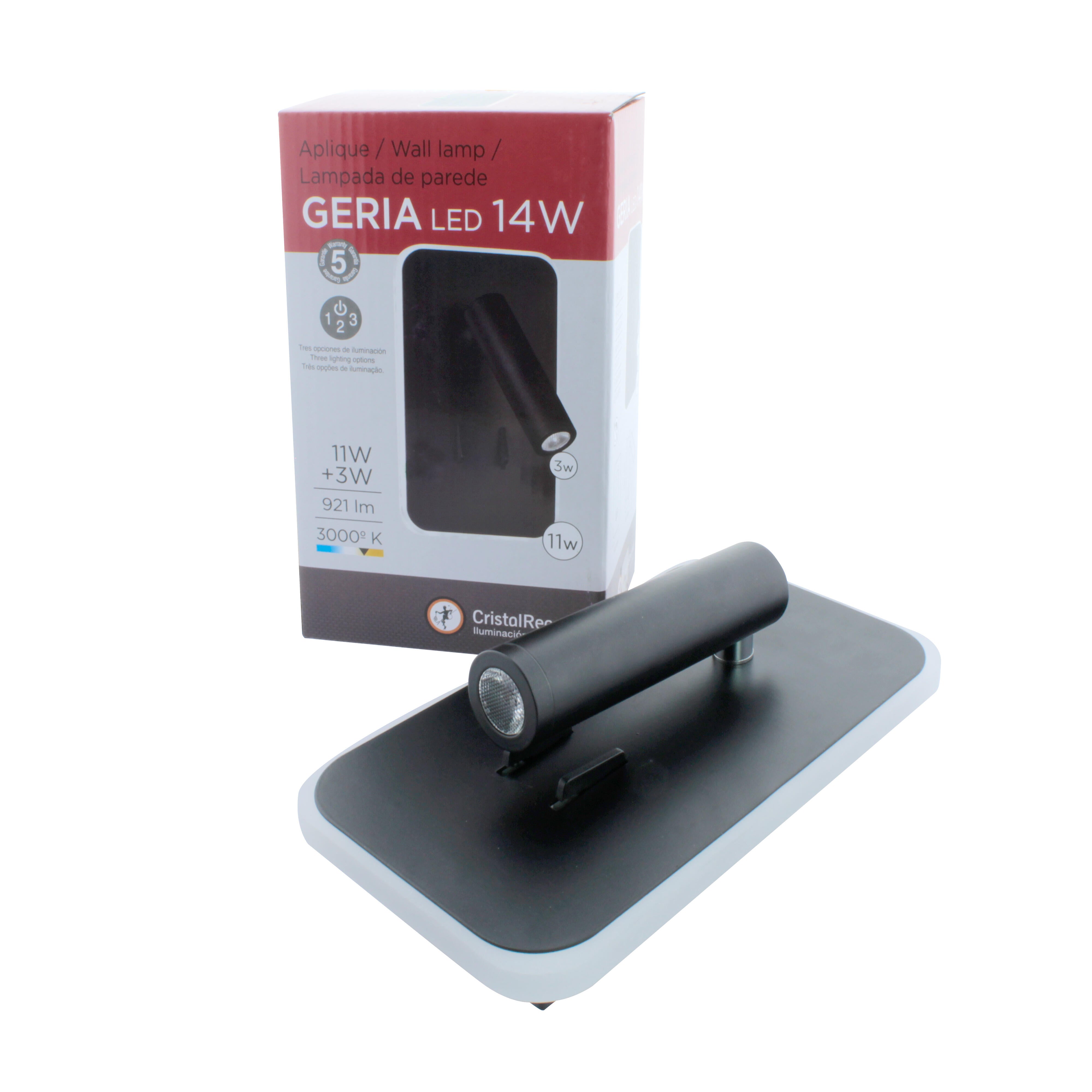 Aplique led geria 11w+3w negro