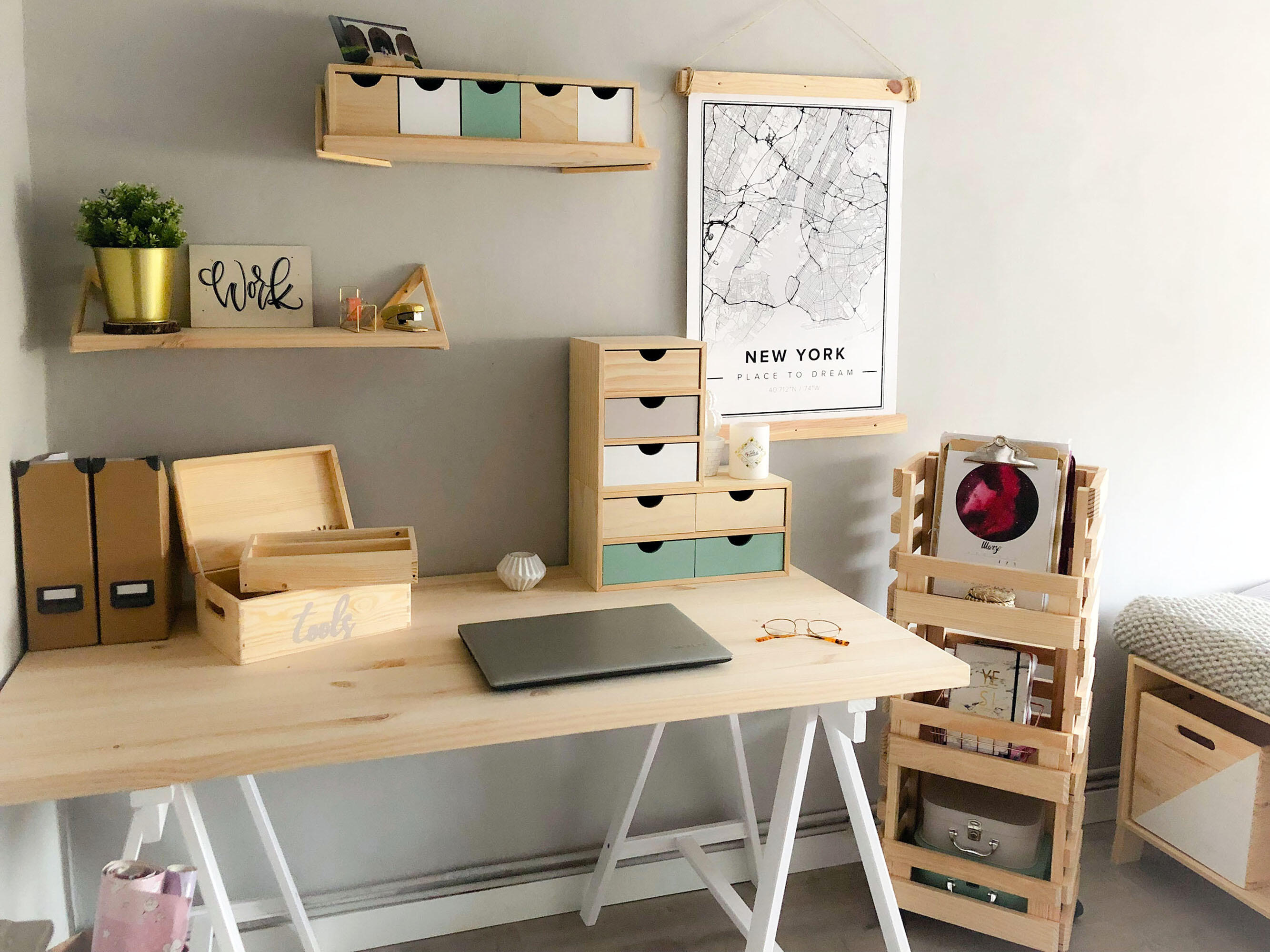 Carrinho de madeira natural com 3 cestos 90x38x30 cm Astigarraga - 15