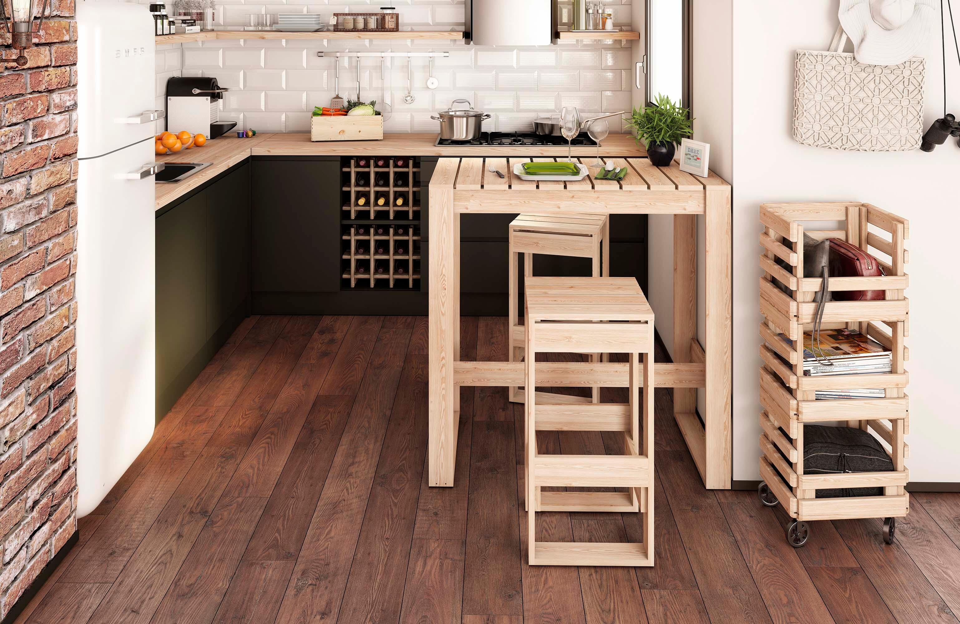 Carrinho de madeira natural com 3 cestos 90x38x30 cm Astigarraga - 14