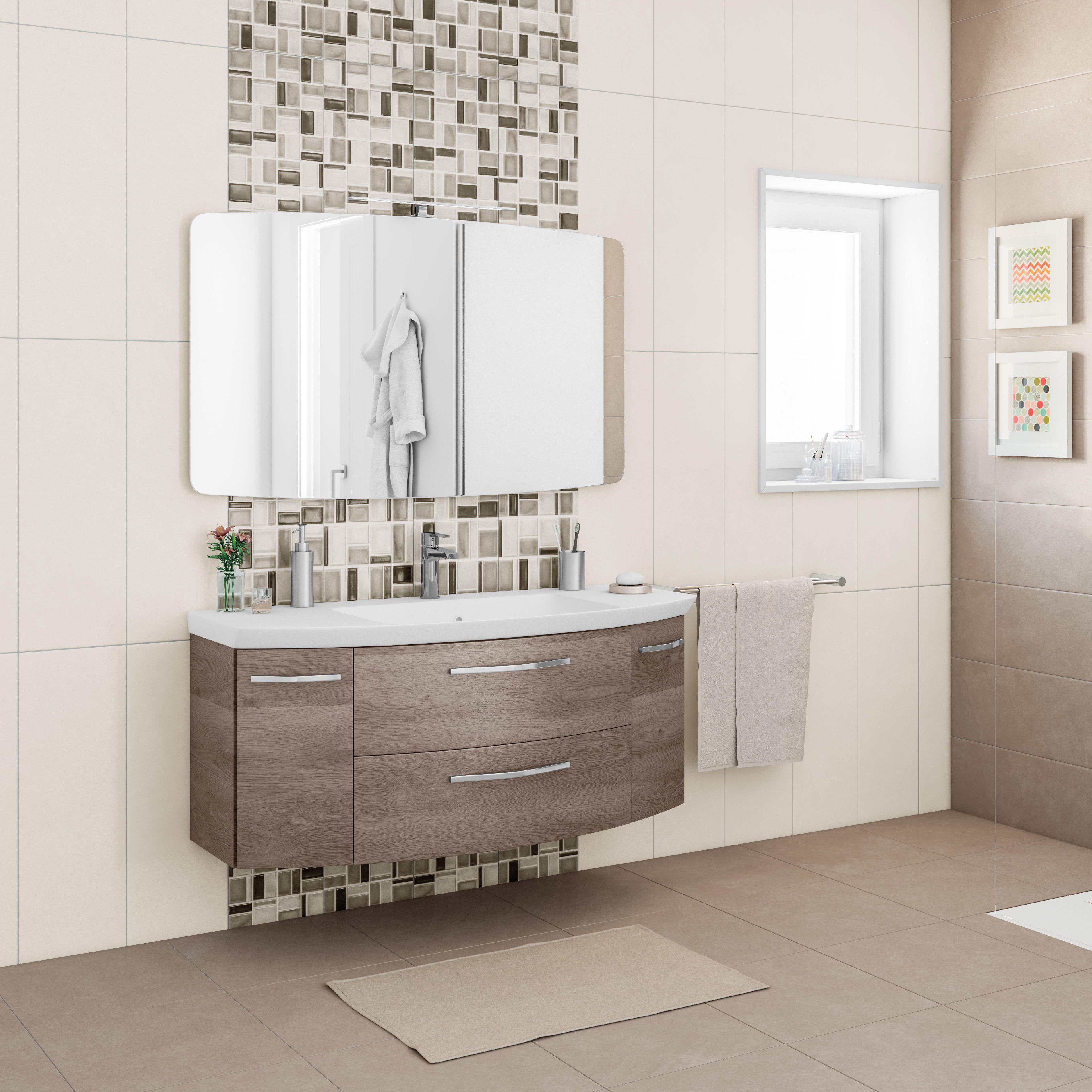 Mensola per Lavabo Design Sospesa Arredo Bagno Moderno Legno in Vari Colori