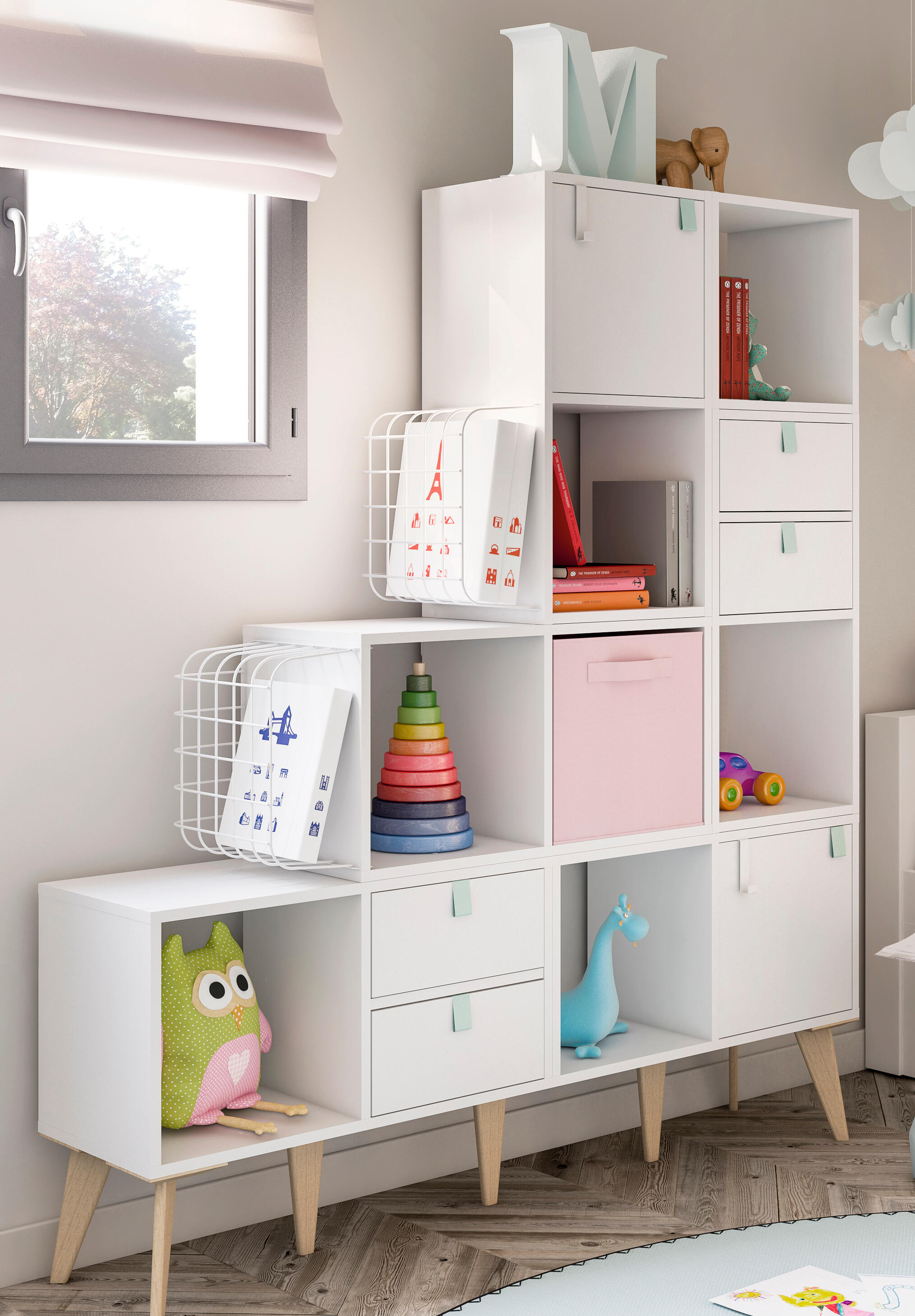 Estante de parede 4 cubos branco 36 x 31,7 x 139,3 cm Spaceo Kub - 16