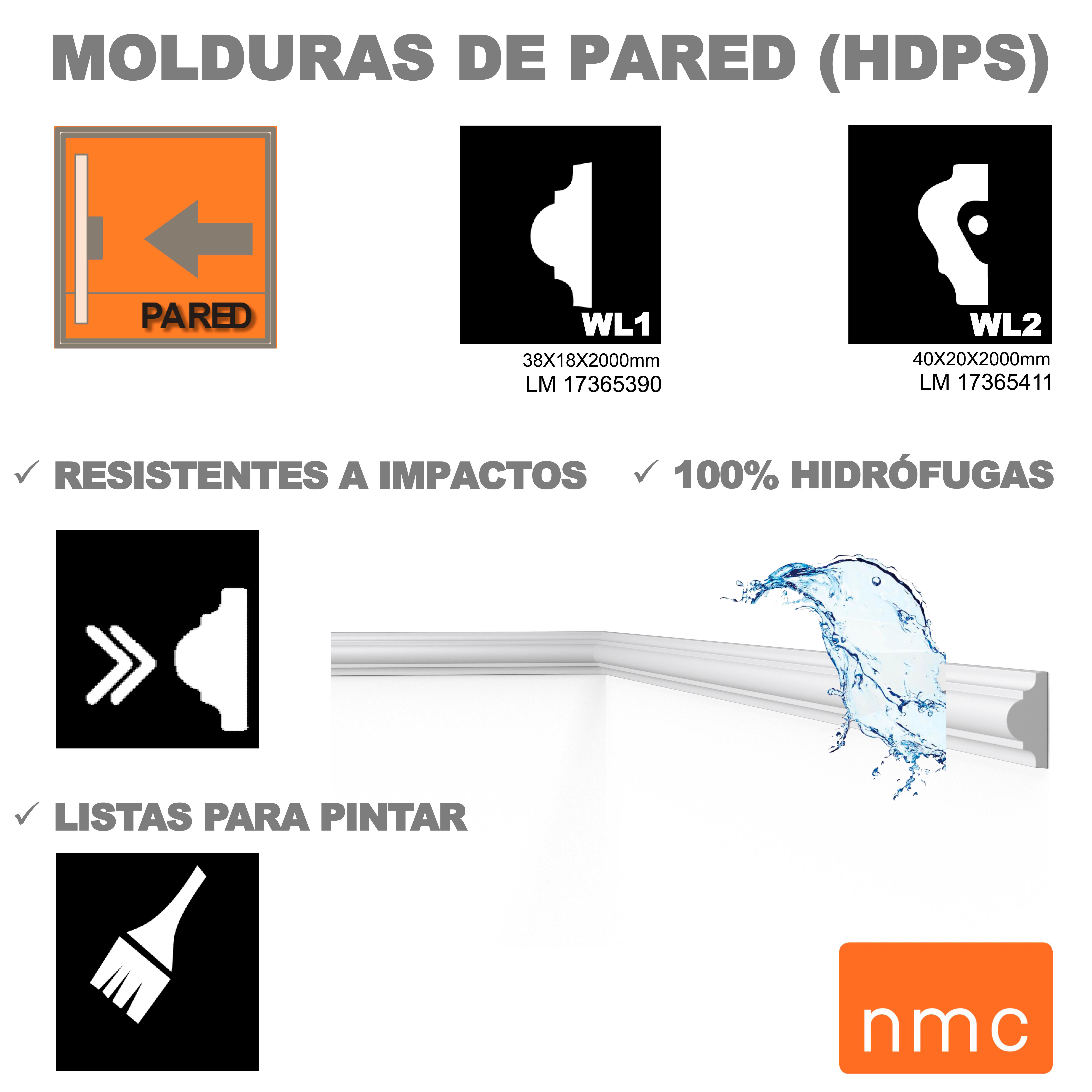 Moldura collarin de poliestireno crudo 40x20 mm x 2,0 m (ancho x grueso x largo) - 16